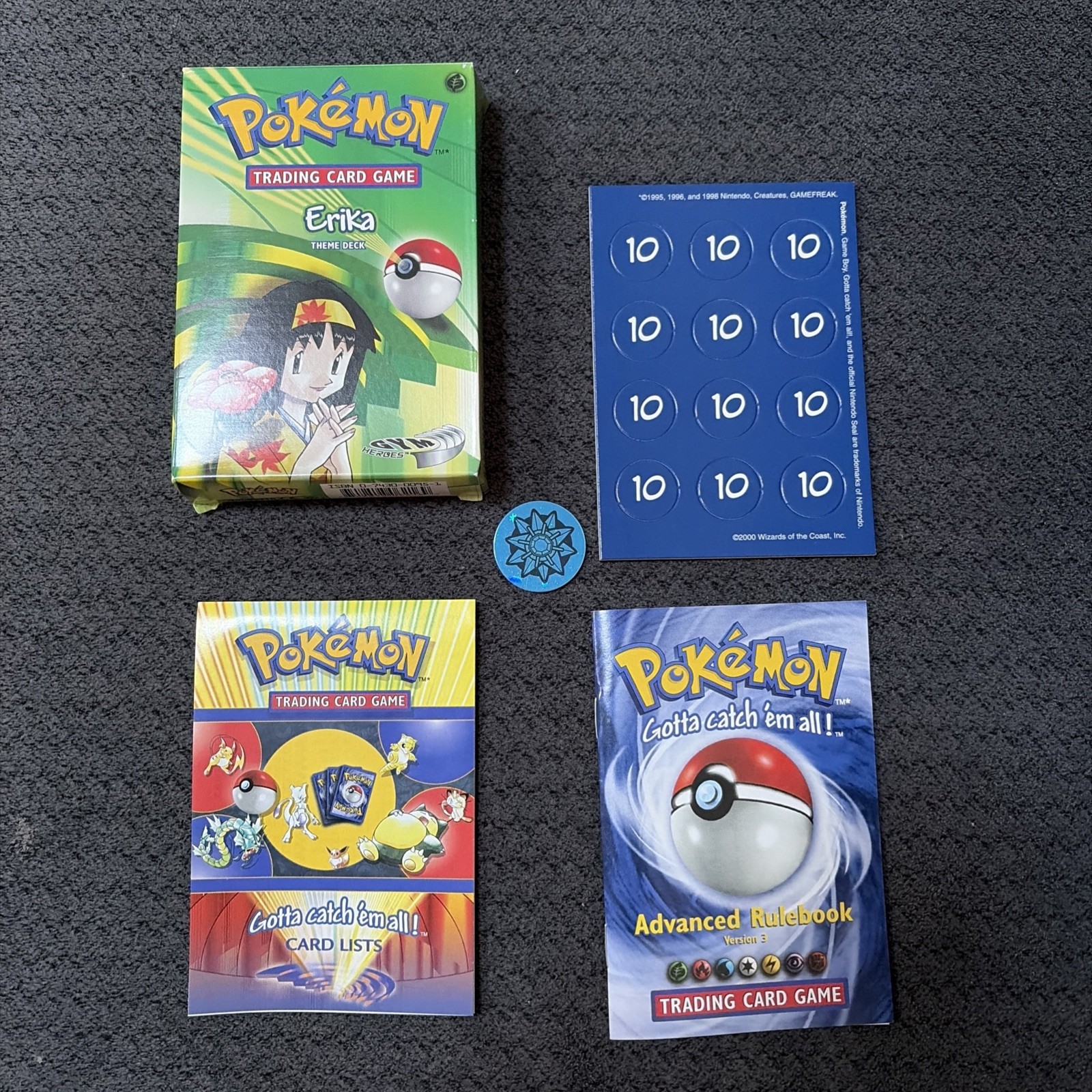 Pokémon TCG Gym Heroes Erika Theme Deck Empty Box Rulebook, counters and coin