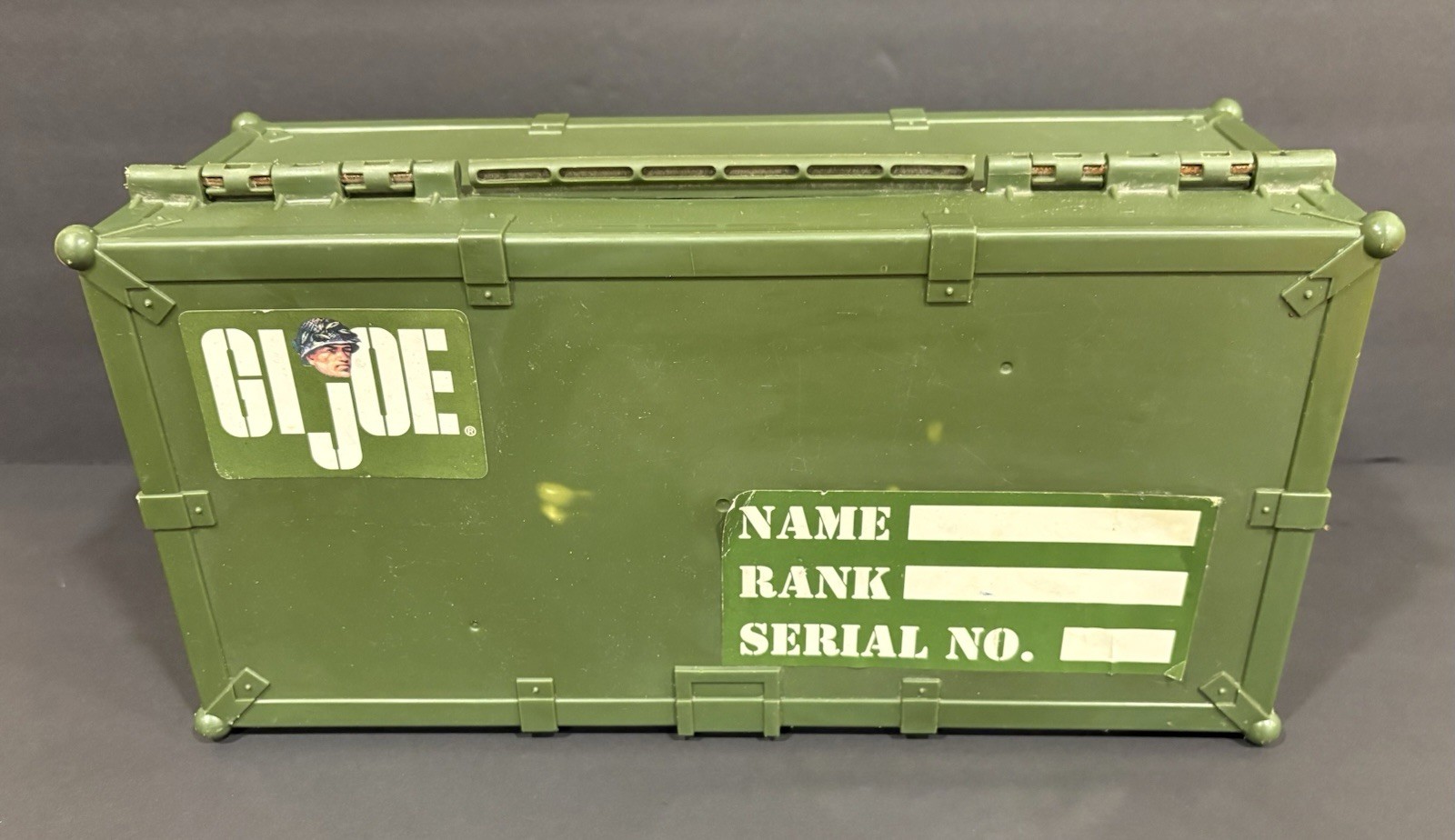 Scatola di immagazzinaggio vintage 1997 Hasbro plastica GI Joe Green Foot Locker