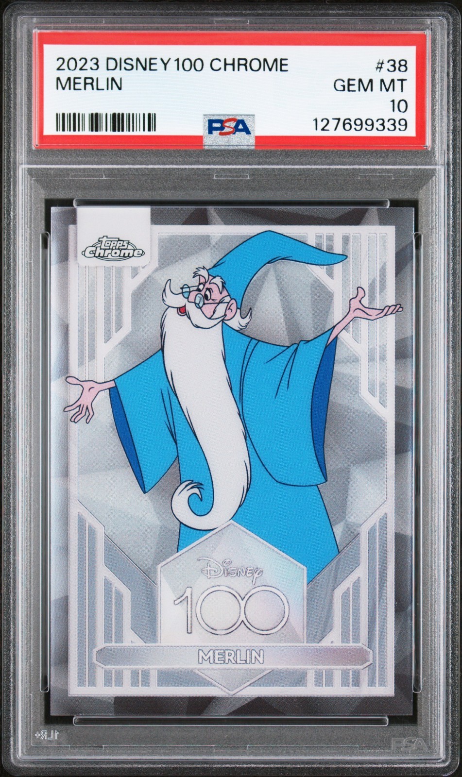 MERLIN 2023 TOPPS CHROME DISNEY 100 PRIMO ANNO #38 PSA 10 GEM MINT POP 5