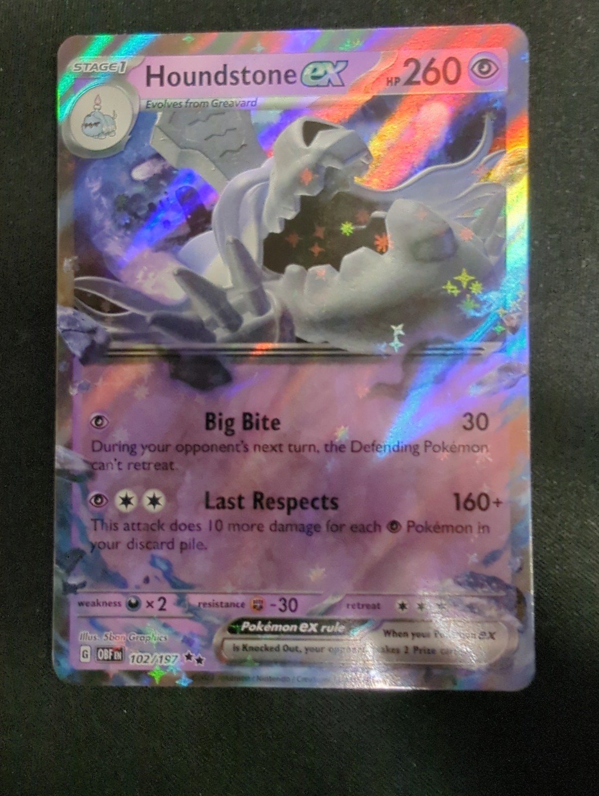 Houndstone ex Holo Double Rare SV03: Obsidian Flames 102/197 NM