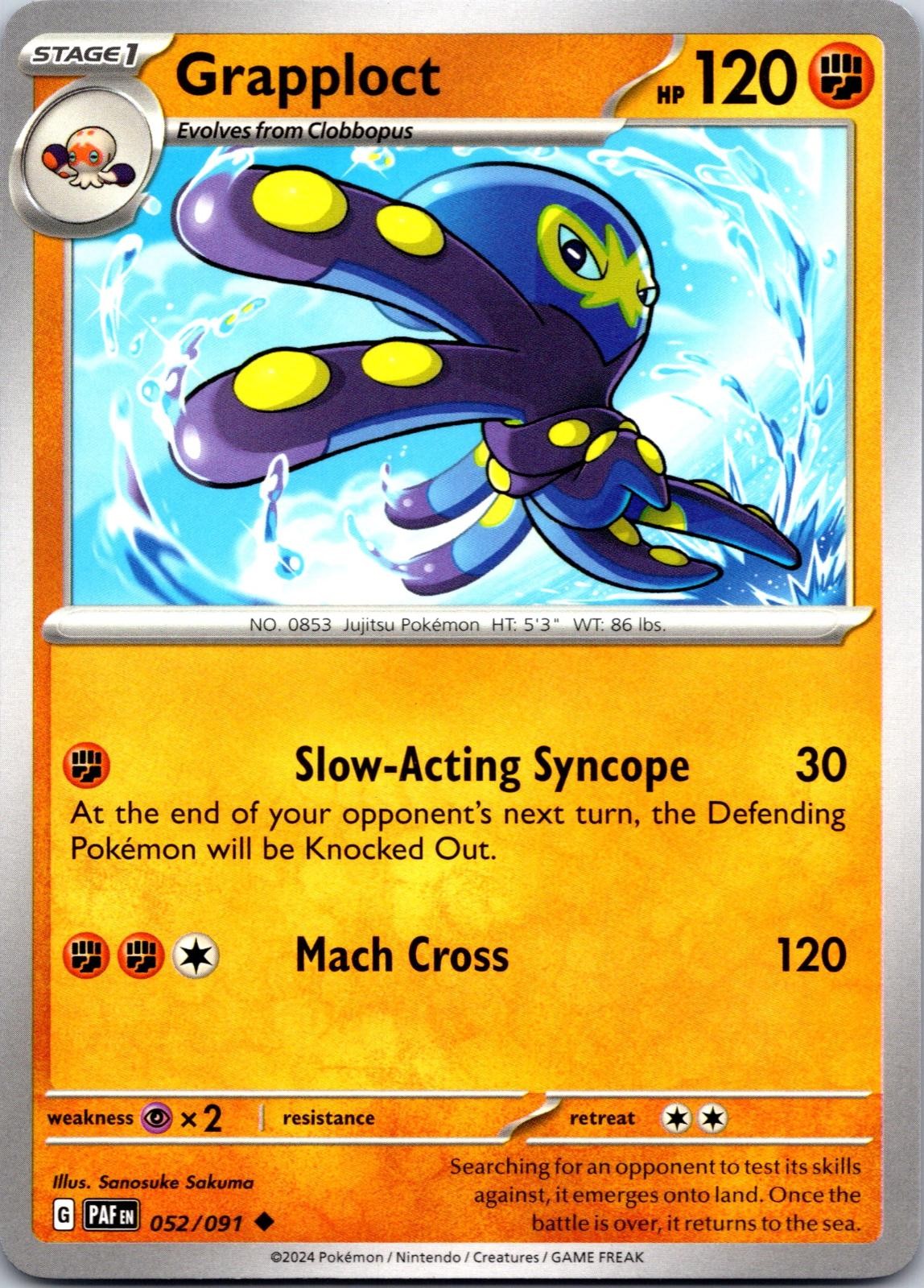 Grapploct 052/091 Uncommon Paldean Fates Pokemon Near Mint