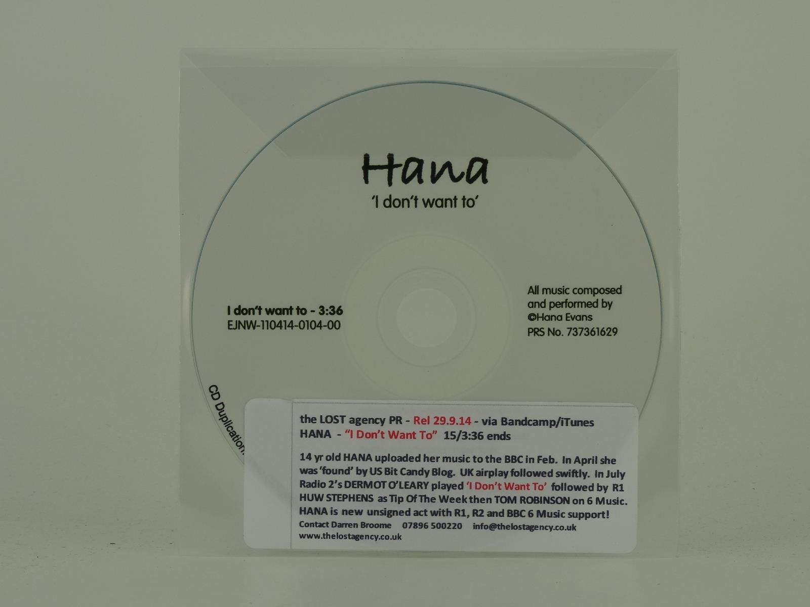 HANA I DON'T WANT TO (C96) 1 Track Promo CD Single including Plastic Sleeve LOST