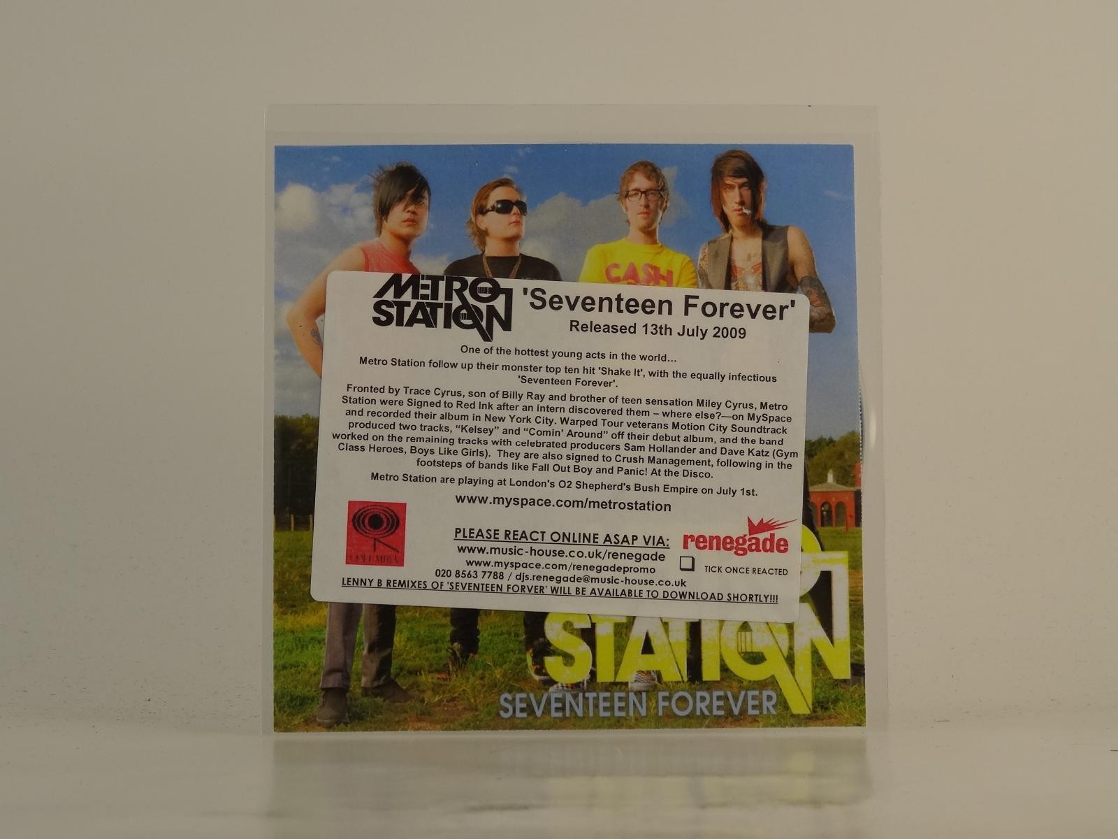 METRO STATION SEVENTEEN FOREVER (E3) 2 Track Promo CD Single plus Picture Sleeve