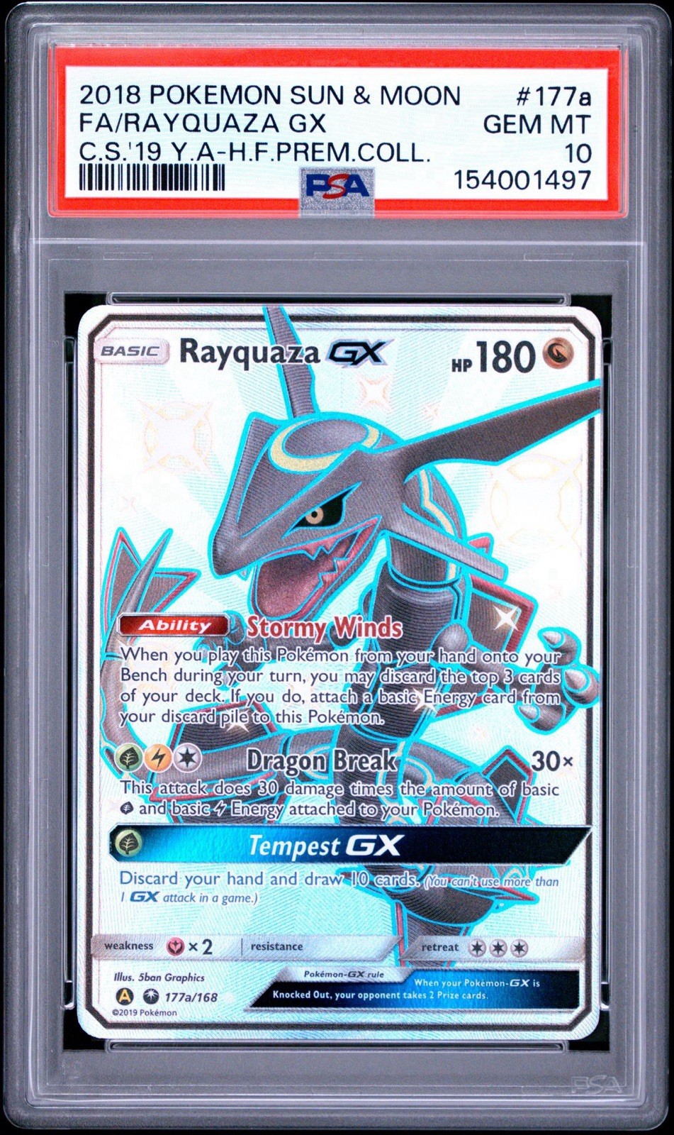 PSA 10 Gem Mint - Rayquaza Gx 177A -Hidden Fates Premium Coll. Full Art Shiny