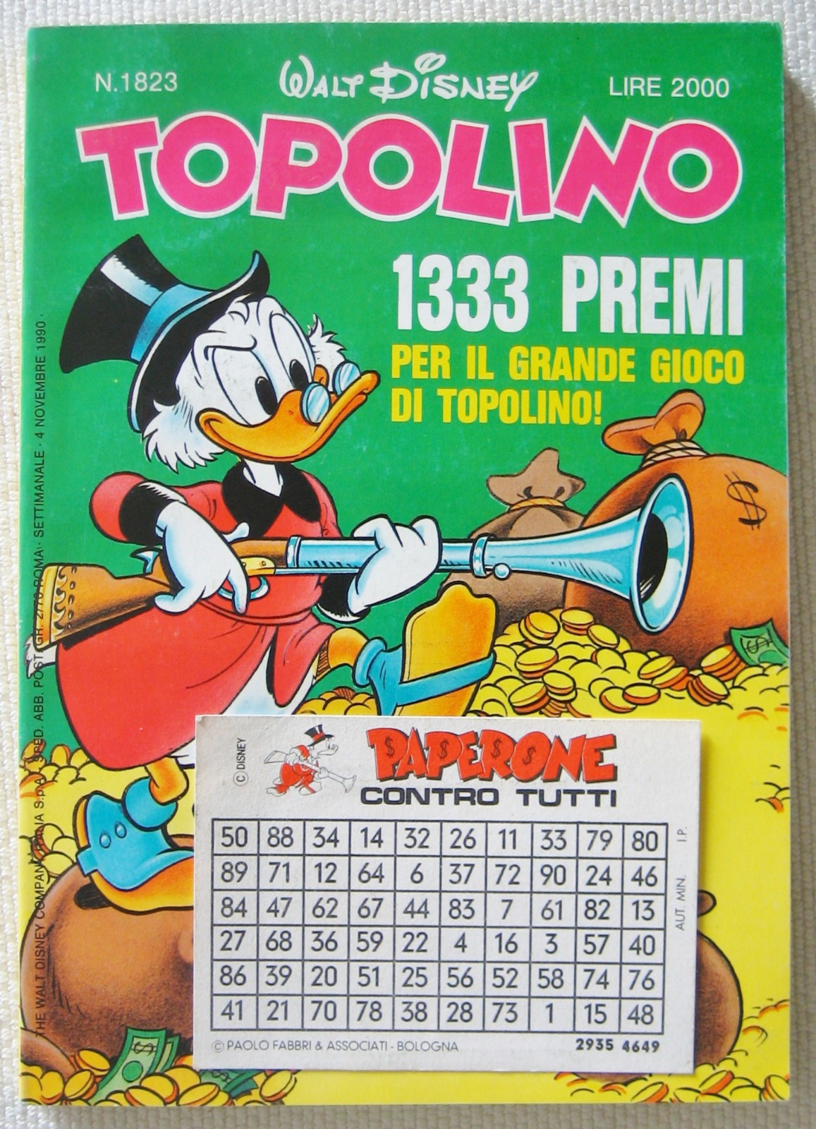 TOPOLINO DISNEY n.1823 -4 Novembre 1990-Lire 2000 Arnoldo Mondadori Comics