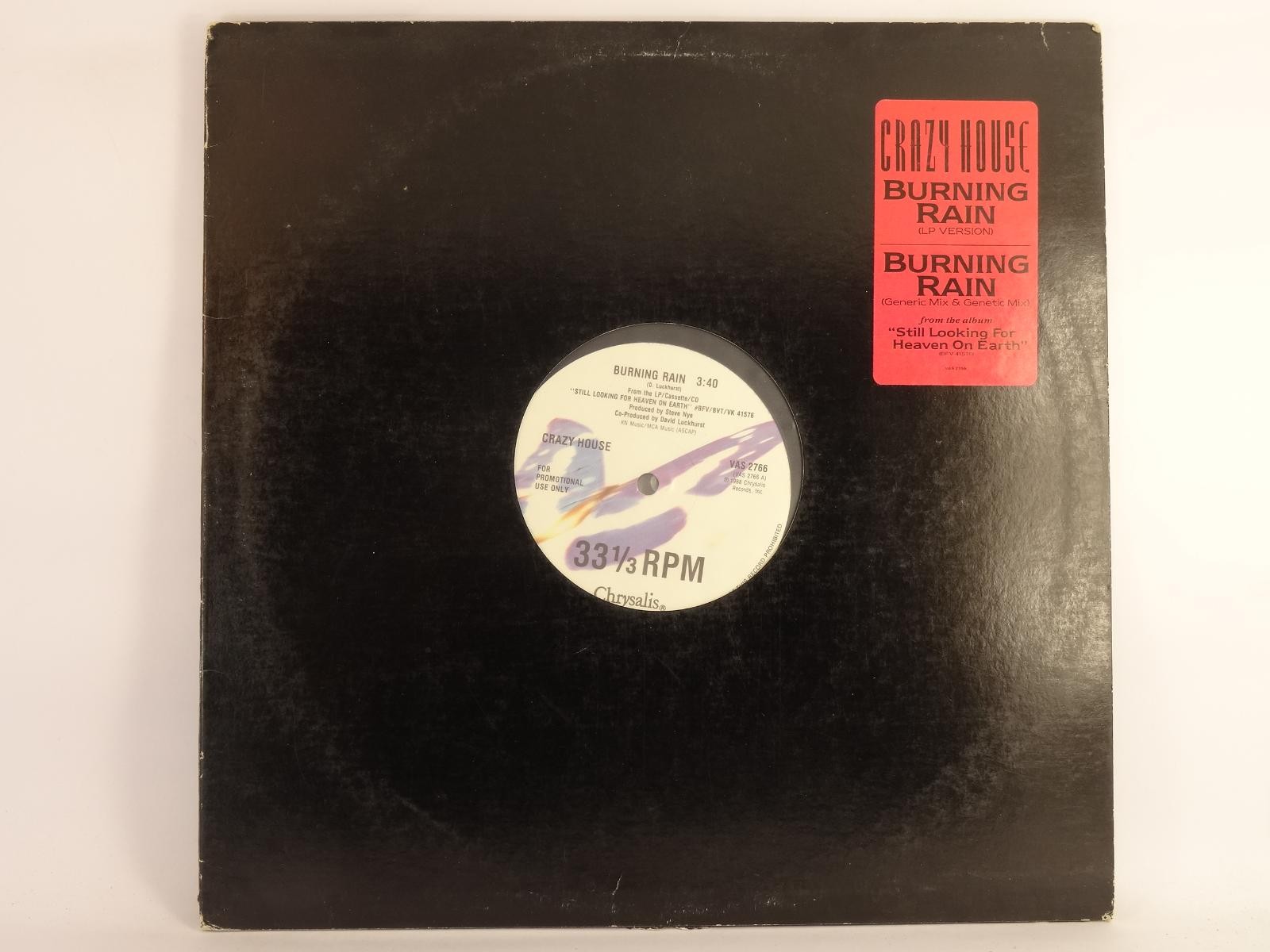 CRAZY HOUSE BURNING RAIN (22) 3 Track 12" Single including Picture Sleeve CHRYSA