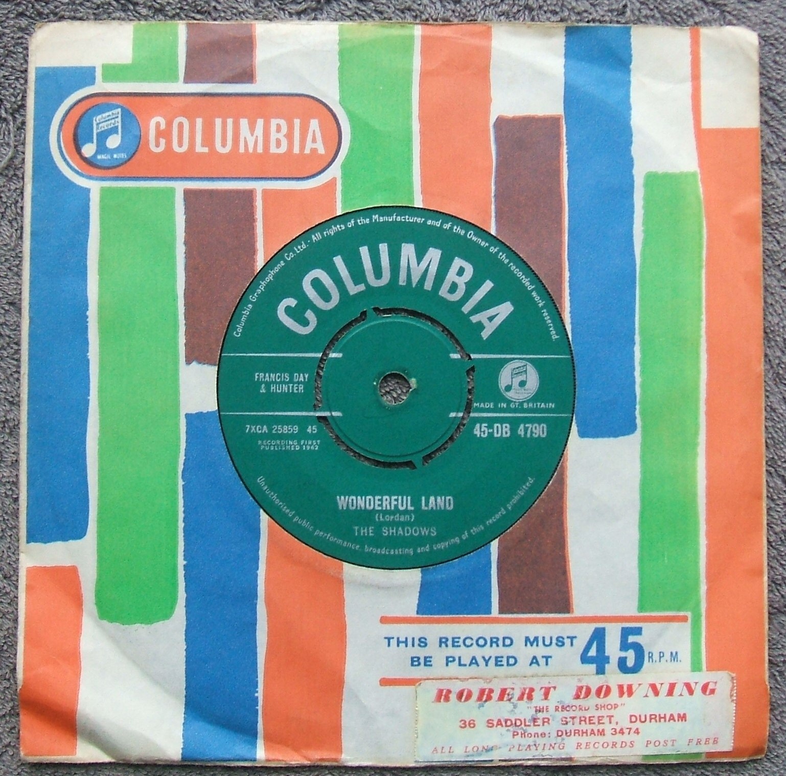 The Shadows - Wonderful Land (1962) Columbia  Excellent+ UK 7"