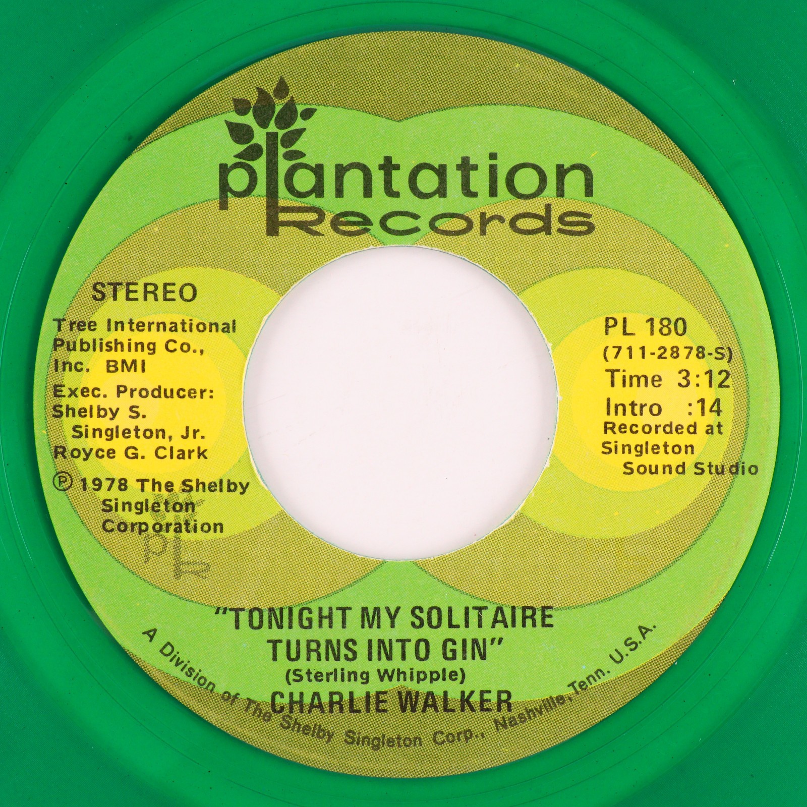 Charlie Walker Tonight My Solitaire Turns To Gin 1978 45 rpm Green 7" Single
