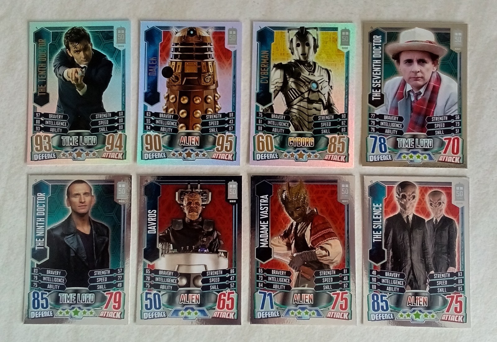 Dr Doctor Who ALIEN ATTAX 50th Anniversary Edition 8 Foil Cards Set - with 3 5 6