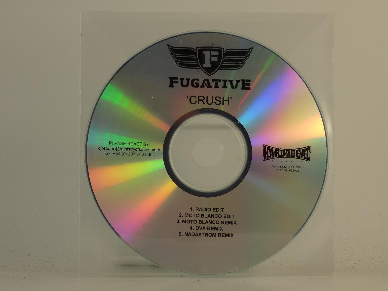 FUGATIVE CRUSH (H1) 5 Track Promo CD Single including Plastic Sleeve HARD 2 BEAT