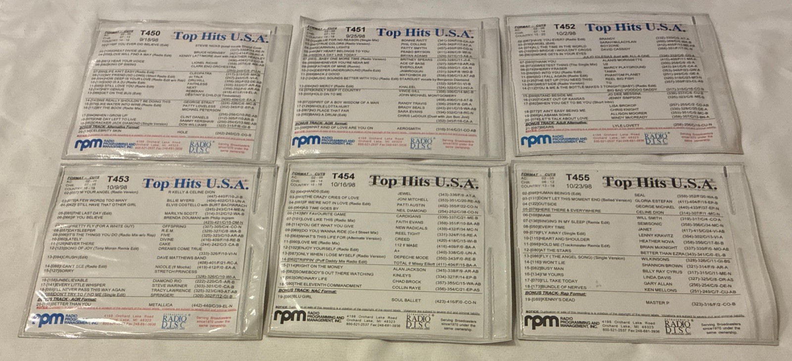 Top HITS USA 1998 RADIO PROGRAM MANAGEMENT CD Lot T450 T451 T452 T453 T454 &T455