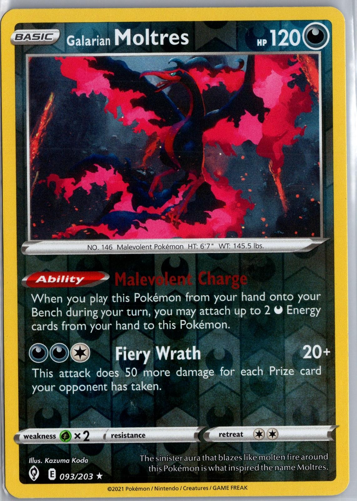 Galarian Moltres 093/203 Holo Raro Cieli in Evoluzione Pokemon Reverse Holo MP