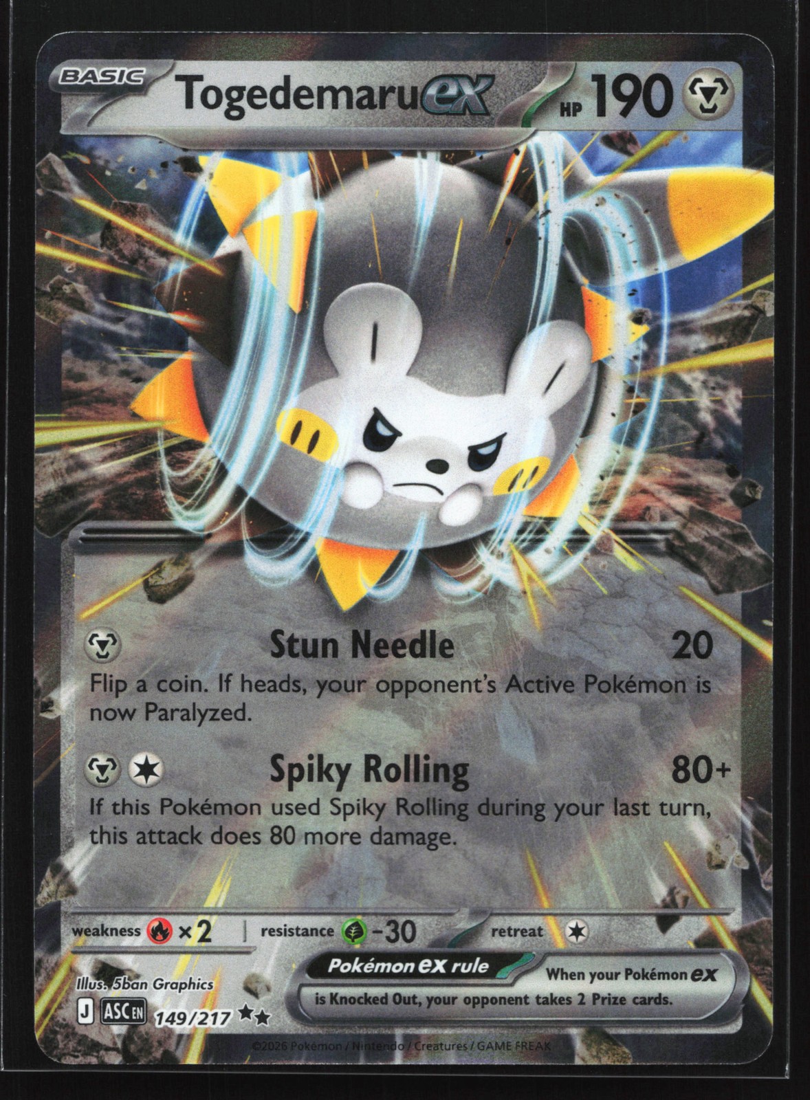 Togedemaru ex 149/217 ME: Eroi Ascesi Doppia Carta Pokemon Rara