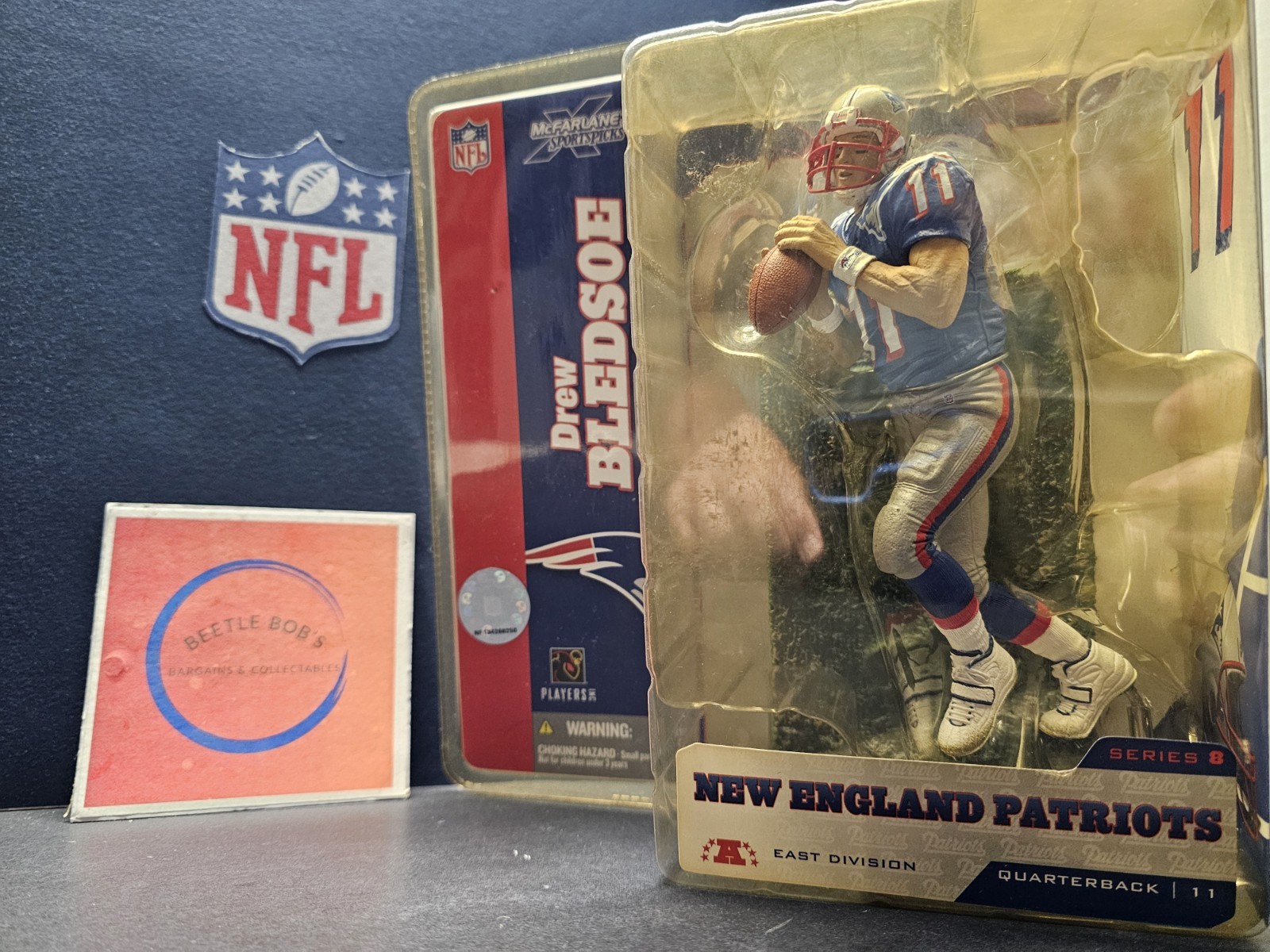 Drew Bledsoe New England Patriots NFL 2004 McFarlane Serie 8 Figurine Maglia Blu