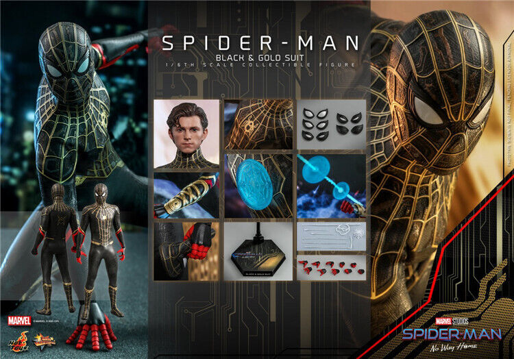 Nuovo Hot Toys MMS604 Spider-Man: No Way Home 1/6 Spider-Man tuta nera e oro