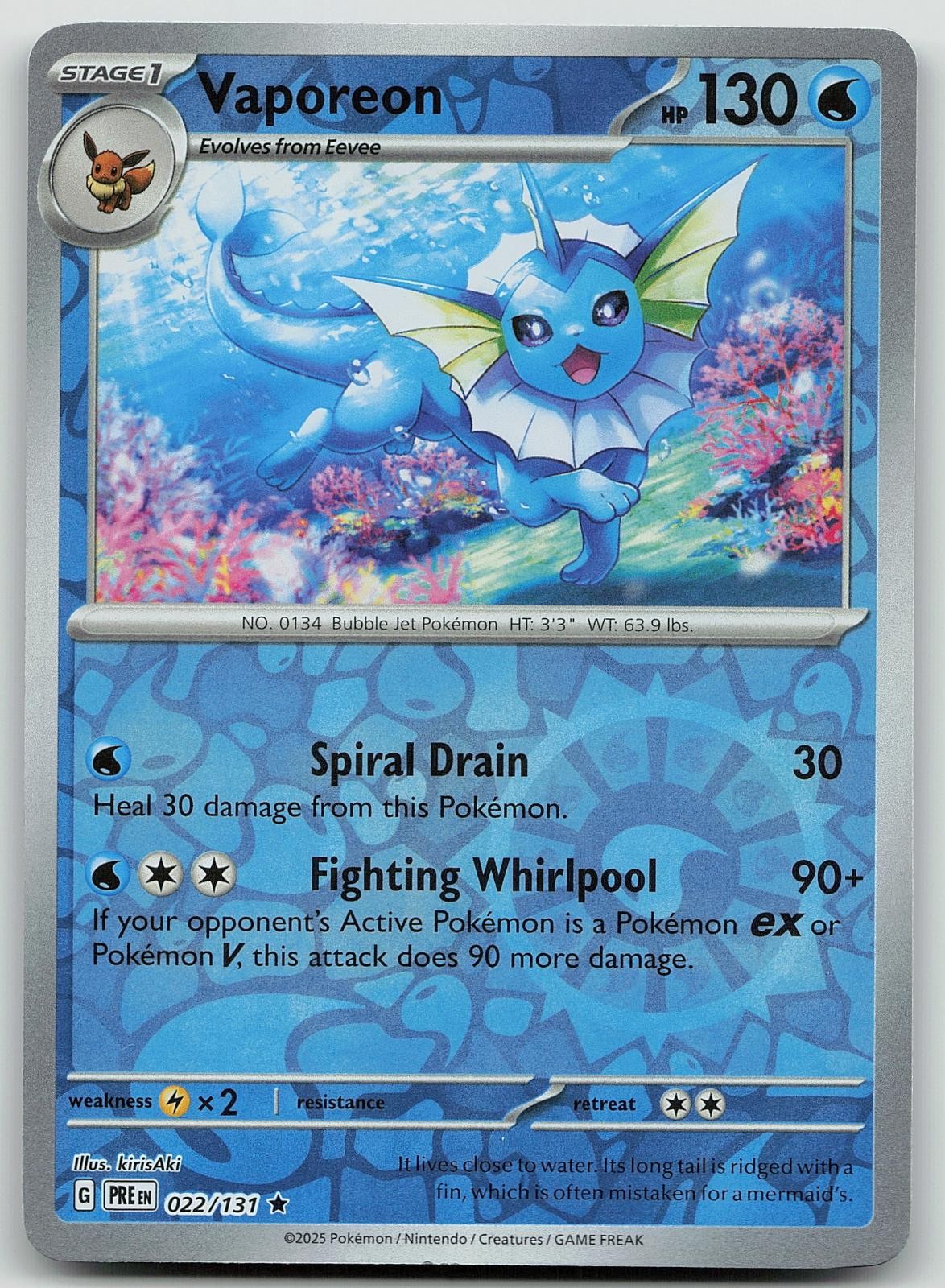 Pokemon Vaporeon 022/131 Evoluzioni Prismatiche Raro Holo NM