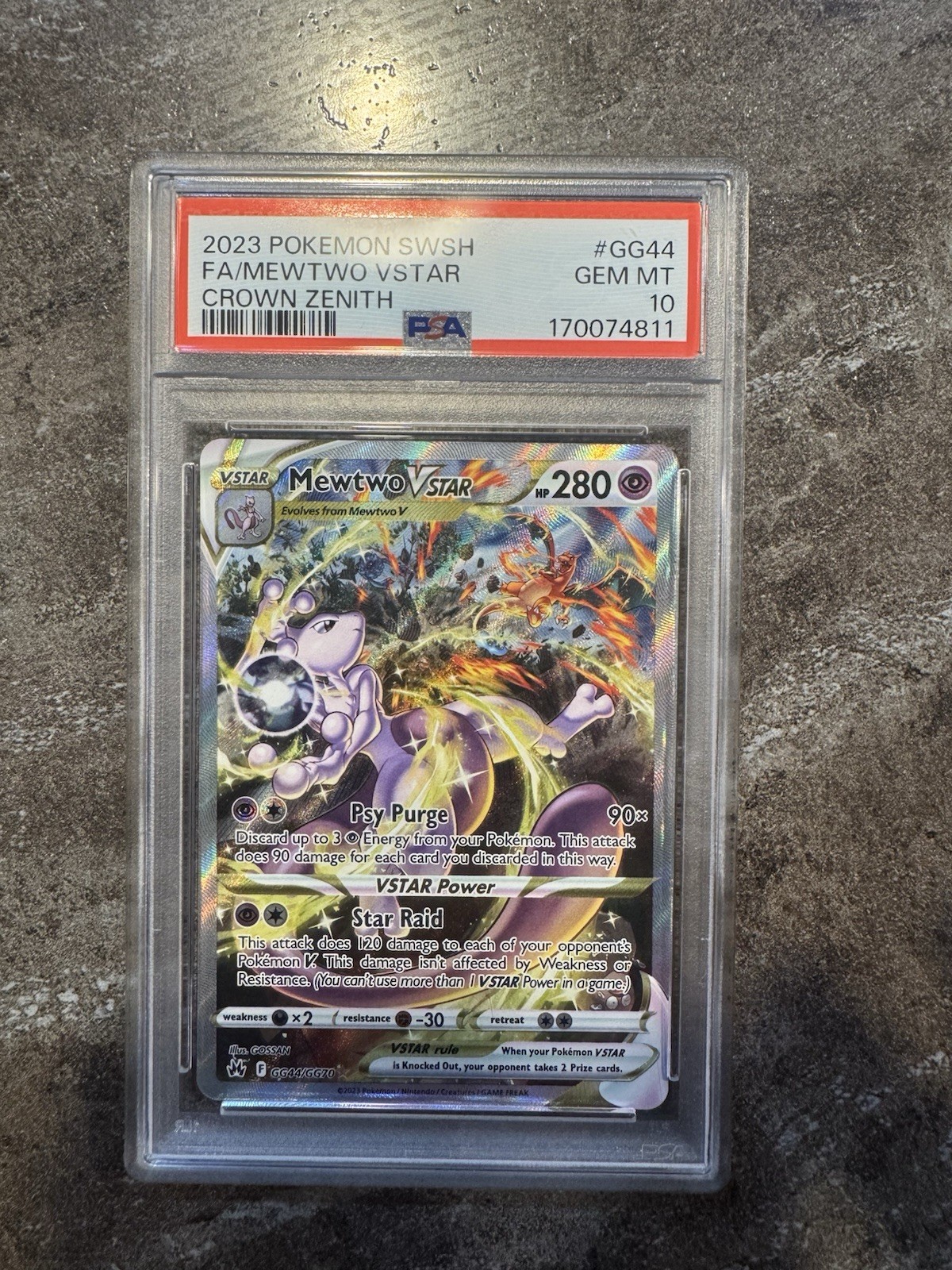 Mewtwo VSTAR GG44/GG70 SWSH: Crown Zenith: Galarian Gallery Holo PSA 10