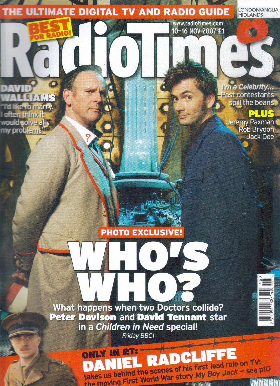 Radio Times November 2007 Doctor Who (David Tennant & Peter Davison) on cover