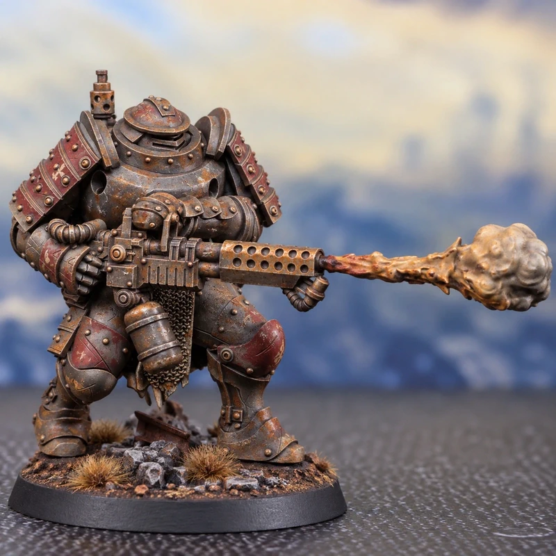 Guerriero Corazzato Pesante con Lanciafiamme | Miniatura 40 mm