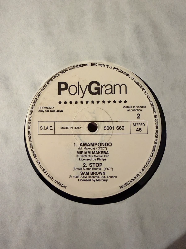 Polygram Only For DJs / Miriam Makeba / Sam Brown / David Steele