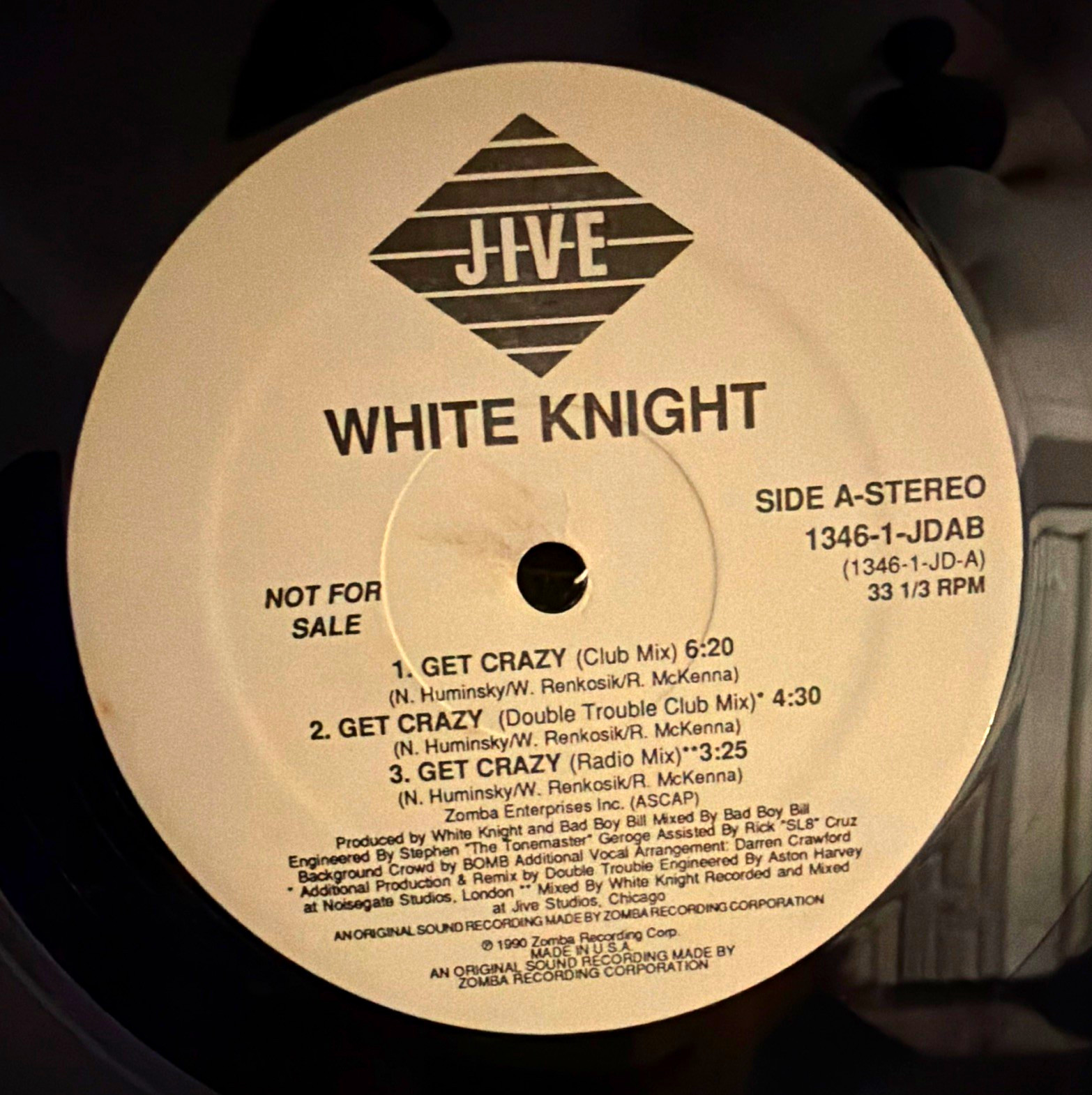 White Knight Get Crazy 12" Vinyl 33 RPM Promo Not For Sale Jive 1346-1-JDAB