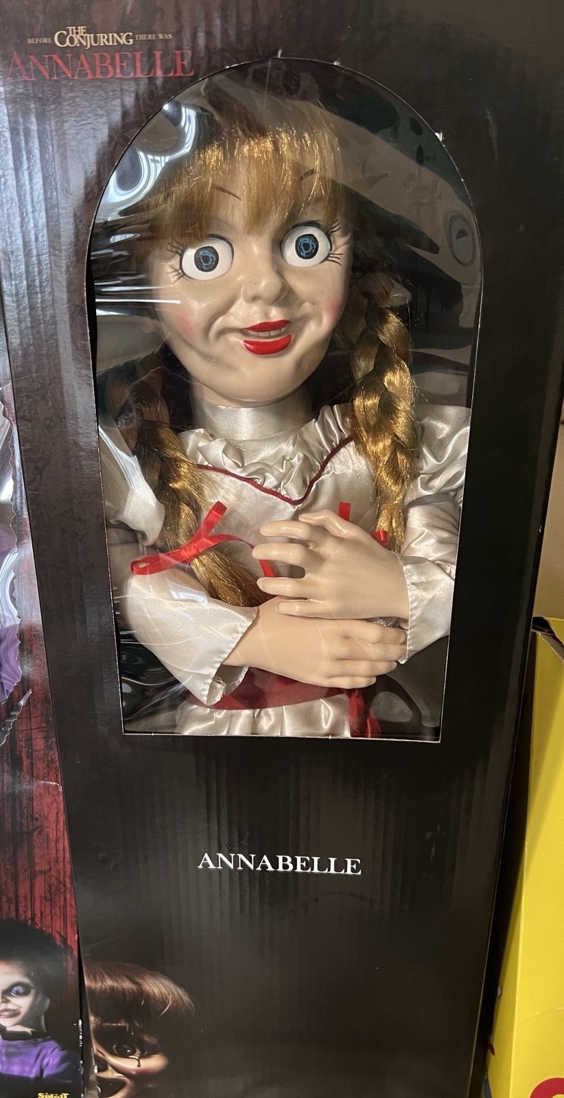 Bambola Annabelle Lo Spirito Evocante Halloween a grandezza naturale 30 pollici scatola aperta