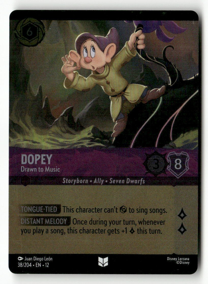 Dopey - Drawn to Music (Foil) 38/204 Uncommon Wilds Unknown Lorcana Cold Foil quasi nuovo