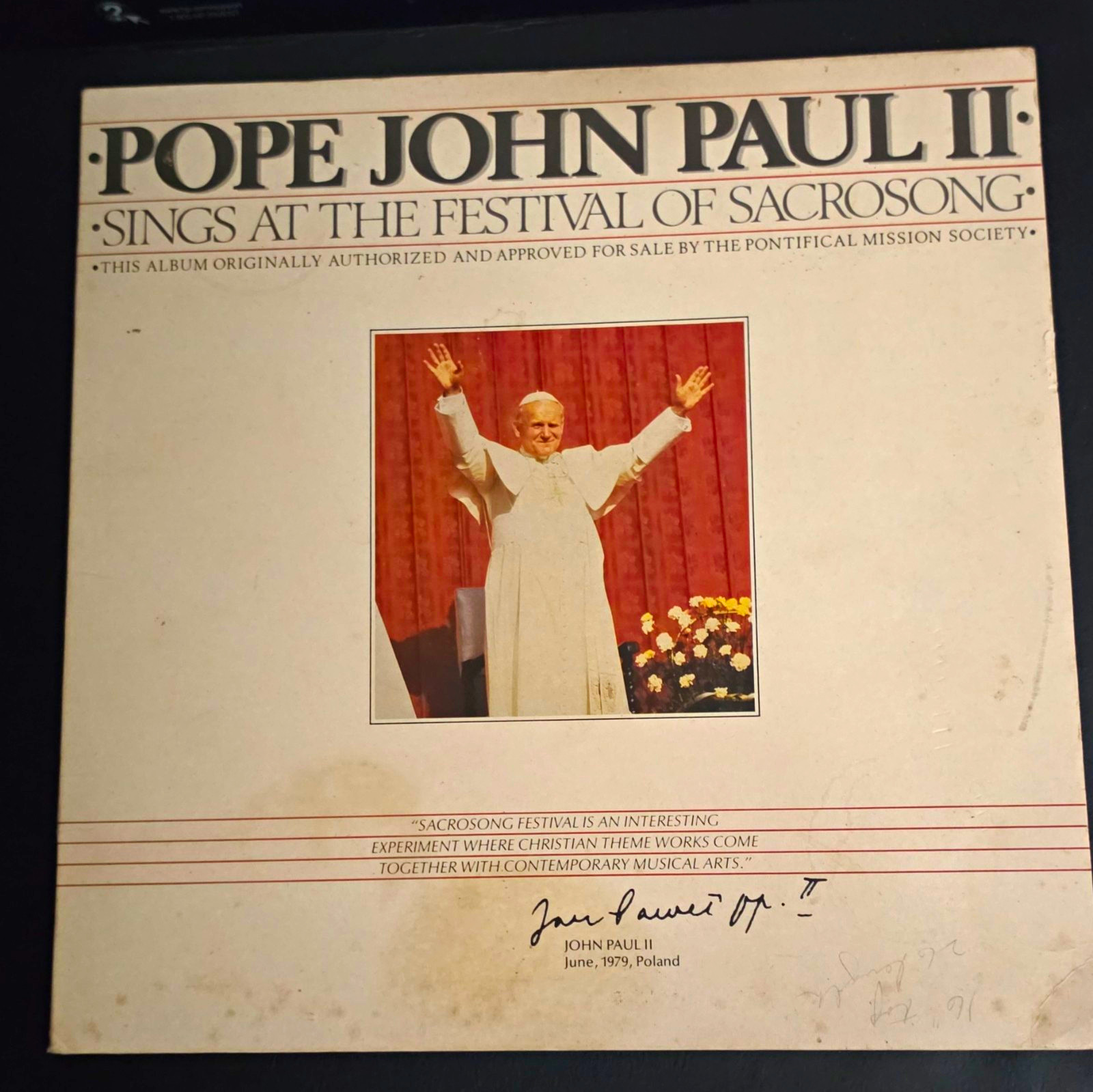 Pope John Paul II Sings at the Festival of Sacrosong 12" Black Vinyl LP