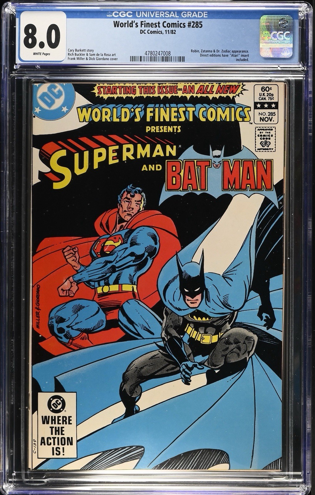 Word's Finest Comics #285 1982 CGC 8.0 pagine bianche 1° copertina Frank Miller Batman