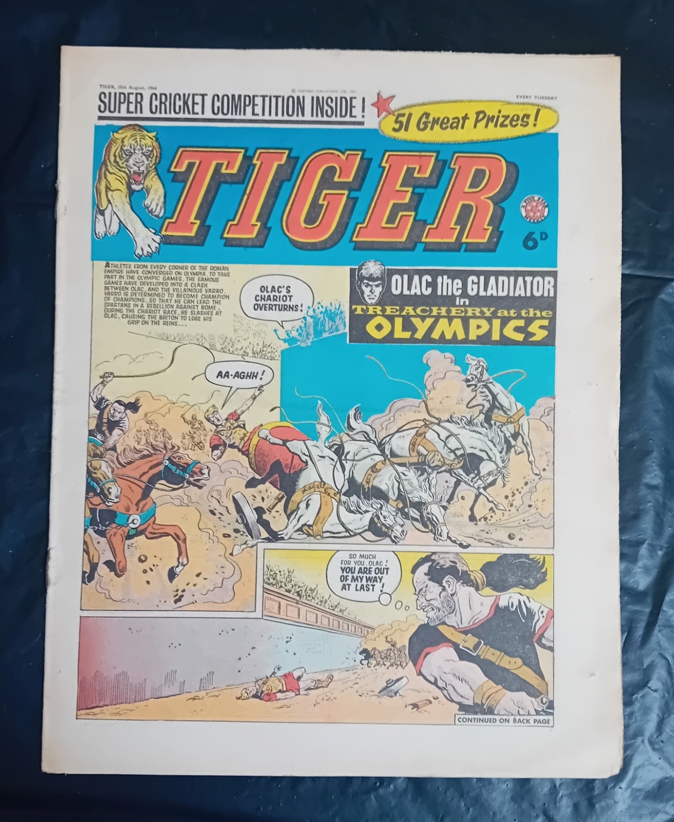 Tiger comic 15th August 1964. Roy of The Rovers/Olac the Gladiator. FINE