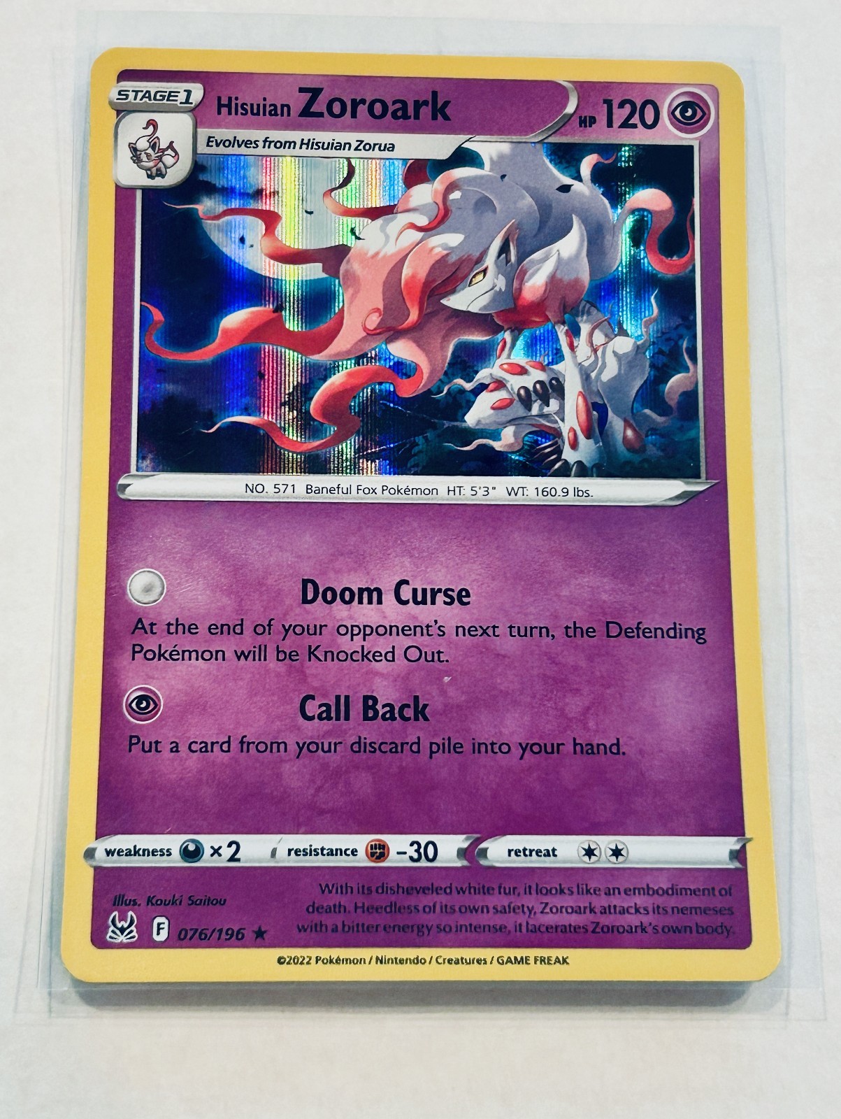 Hisuian Zoroark 076/196 Lost Origin 2022 Pokemon TCG Holo NM
