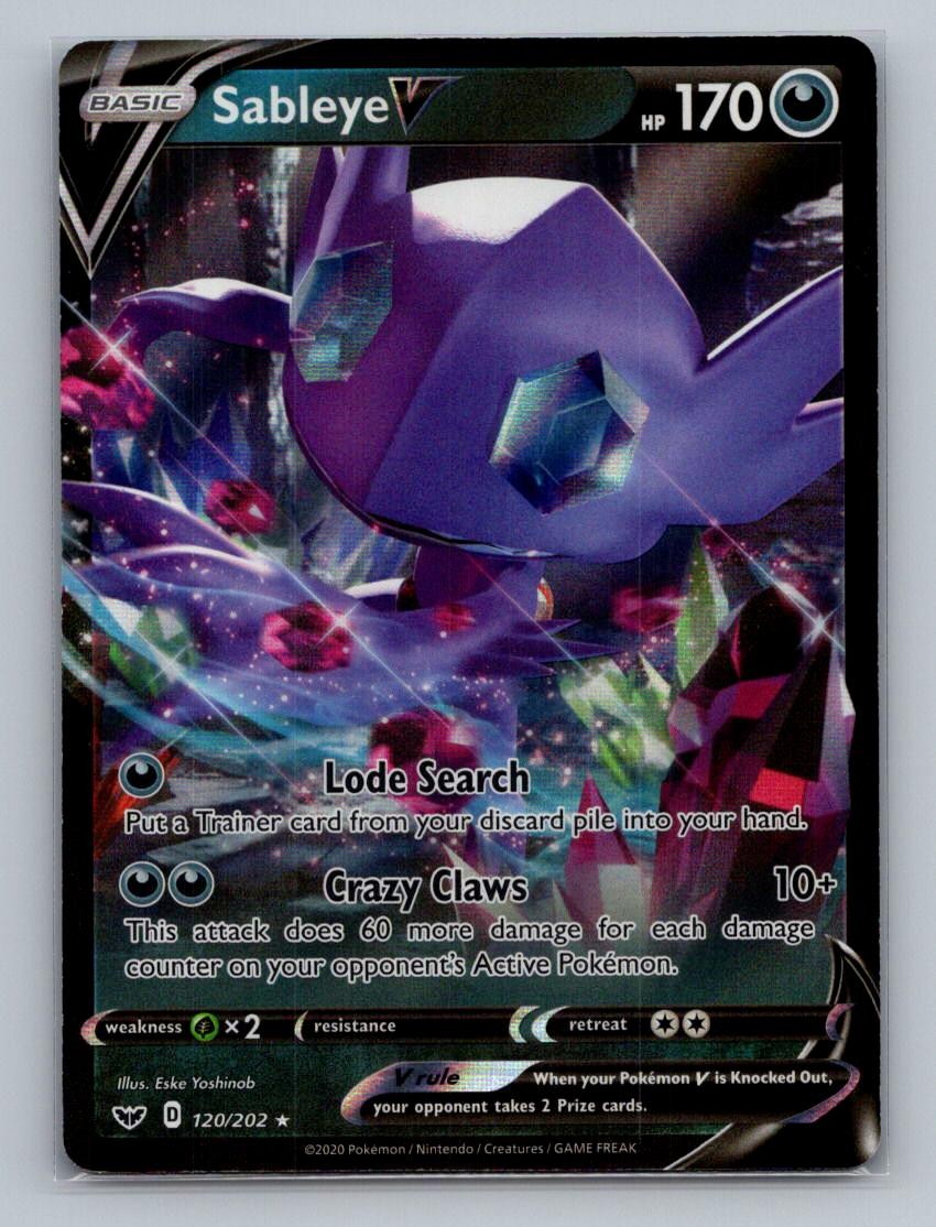 Sableye V 120/202 Holo V rara spada e scudo Pokemon quasi nuova