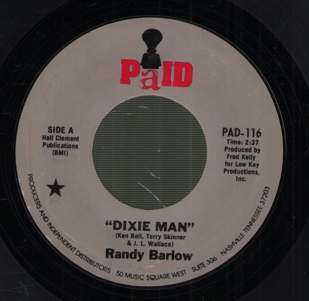 Randy Barlow Dixie Man Vinile 7" USA Paid 1981 45 RPM PAD116