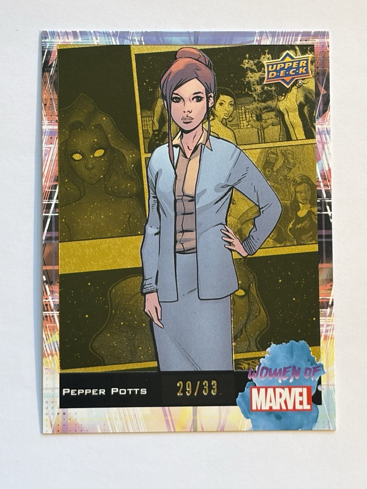 /33 Pepper Potts 2024 Upper Deck Women of Marvel Gold Light FX Foil Parallel SP 