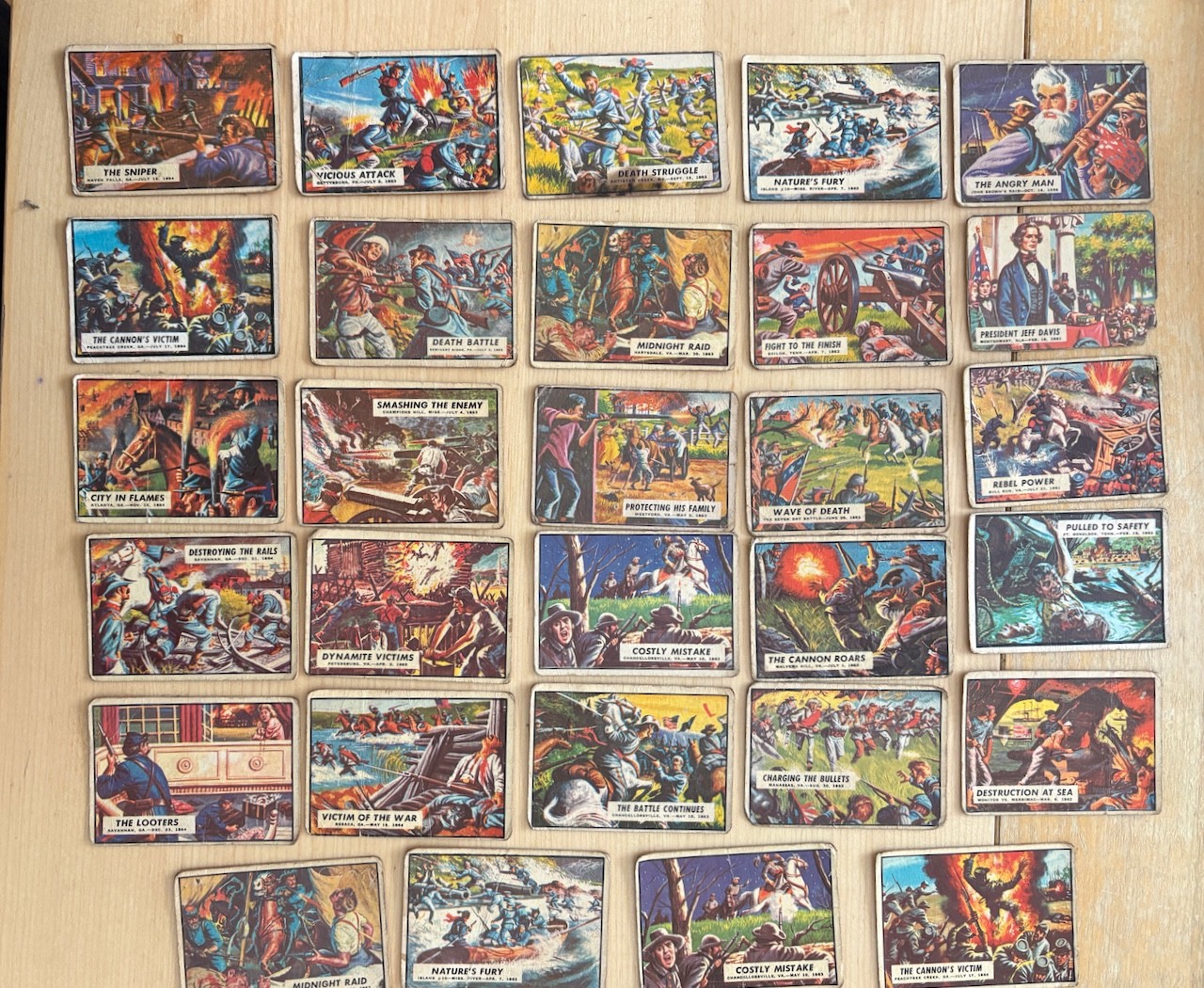 29 Civil war news trading cards, printed in England 1965