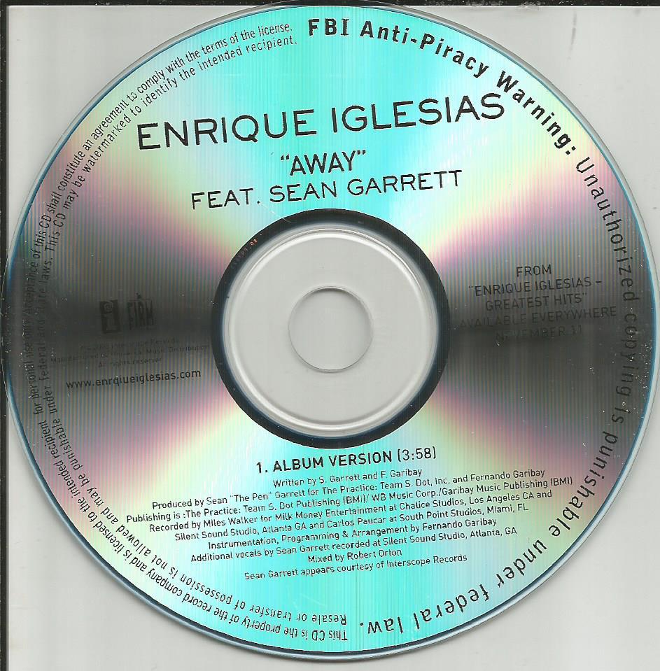 ENRIQUE  IGLESIAS w/ SEAN GARRETT Away 2008 USA TST PRESS PROMO DJ CD Single 
