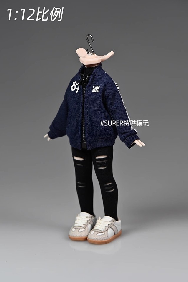 1/12 Scale Jacket Varsity Jacket Torn Leggings Model For 6" Action Figure Body
