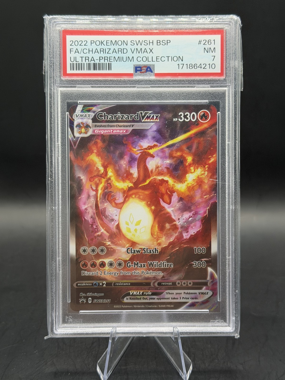 2022 Pokemon Charizard VMAX SWSH261 Full Art Promo UPC Black Star PSA 7