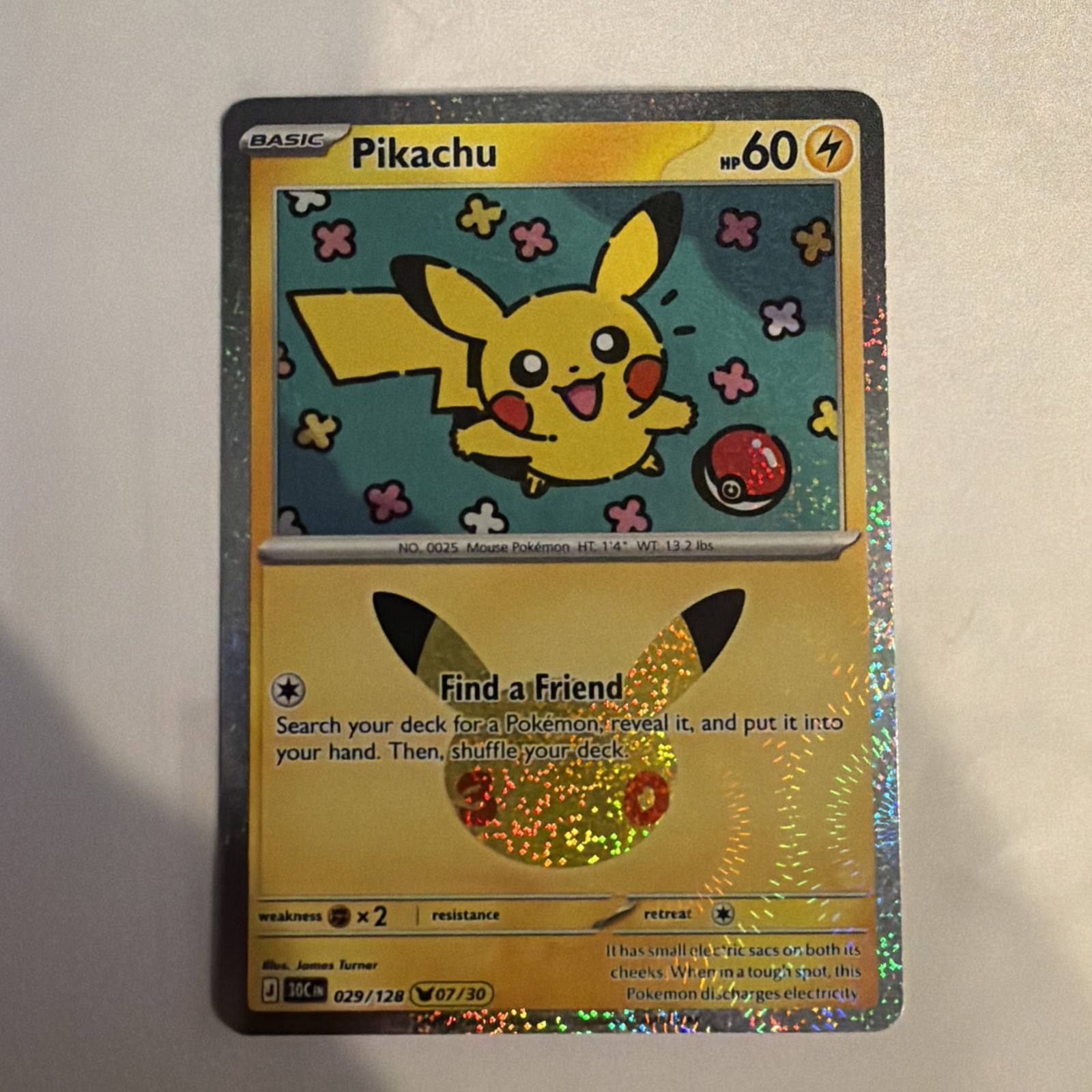 Pokemon 30th Anniversary Pikachu #29/128 Pikachu Holo #07/30