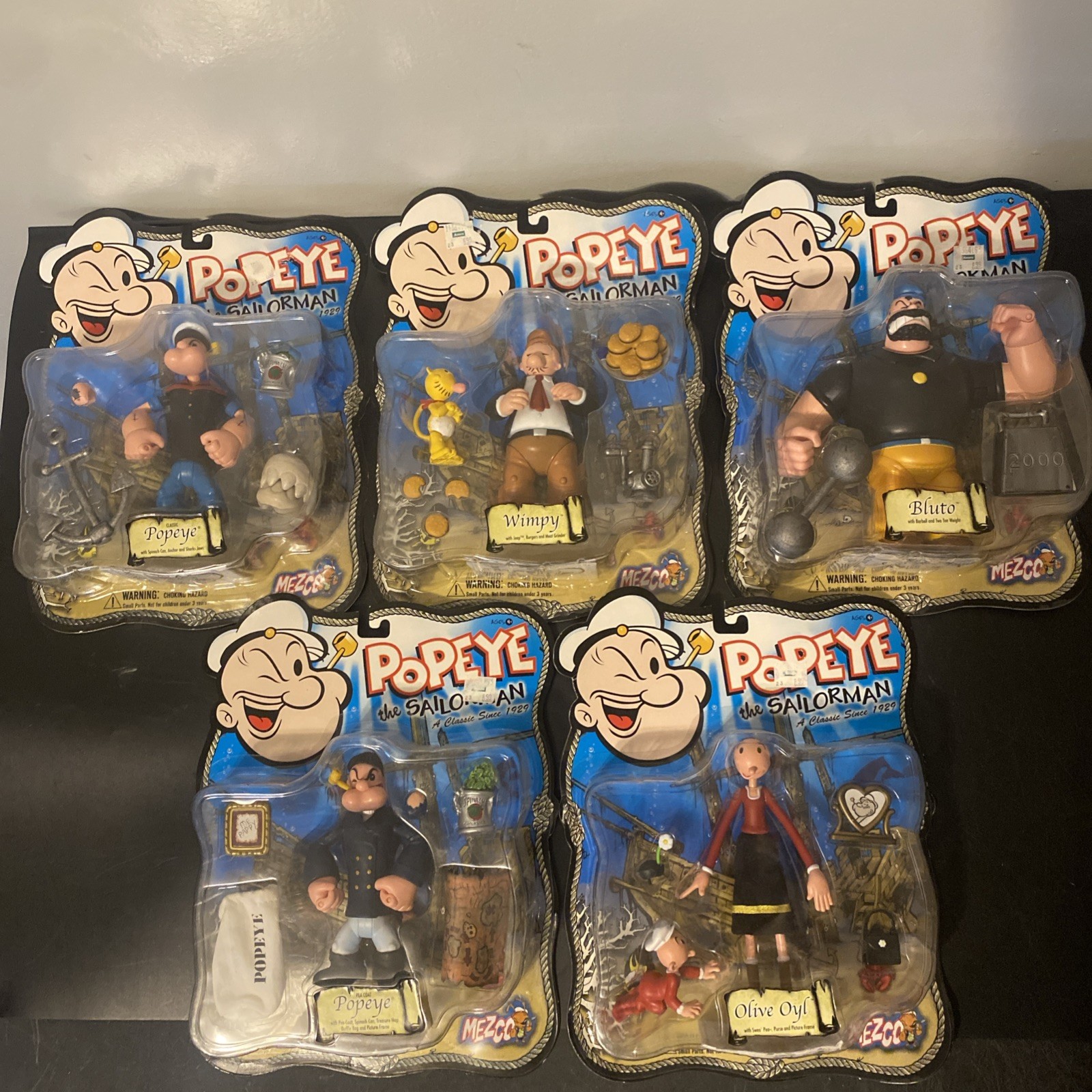 POPEYE il Marinaio Set di 5 Figurine MEZCO 2001 Olive Oyl/Popeye/Wimpy/Bluto/