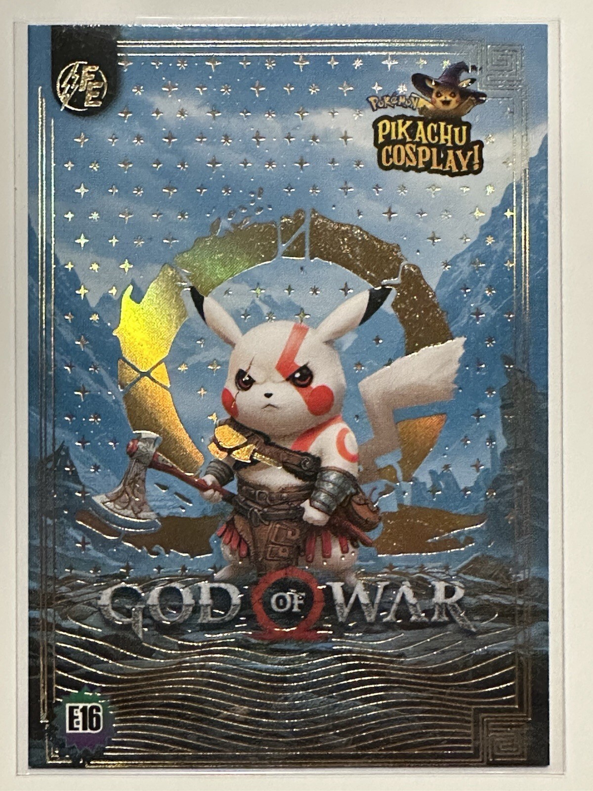 God Of War E16 Gold Holo Box Hit Pikachu Cosplay Holo Fan Art Pack Hit