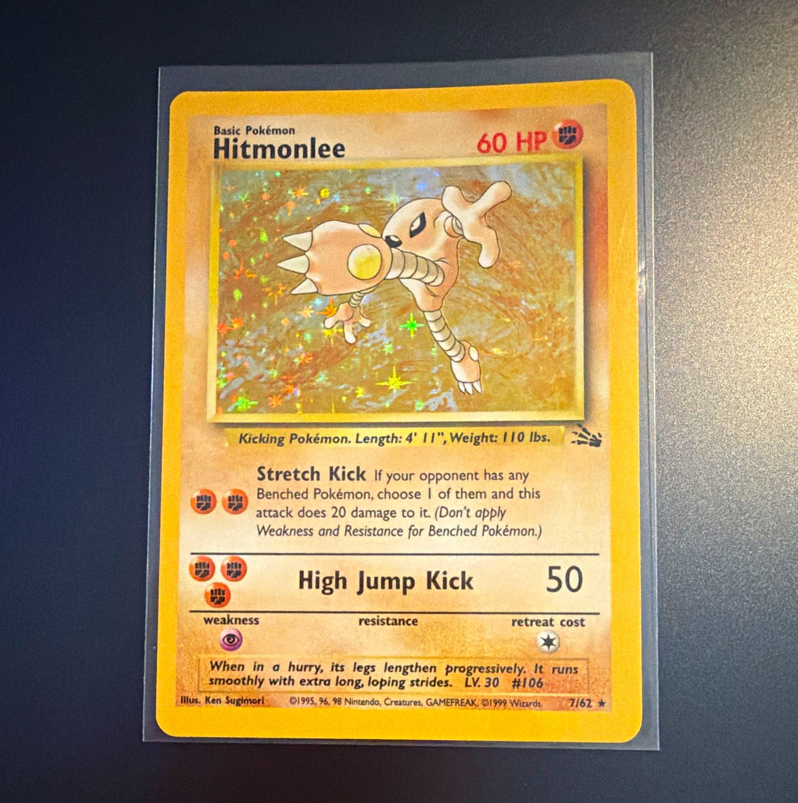 Pokemon Hitmonlee 7/62 Fossil Holo raro illimitato quasi nuovo