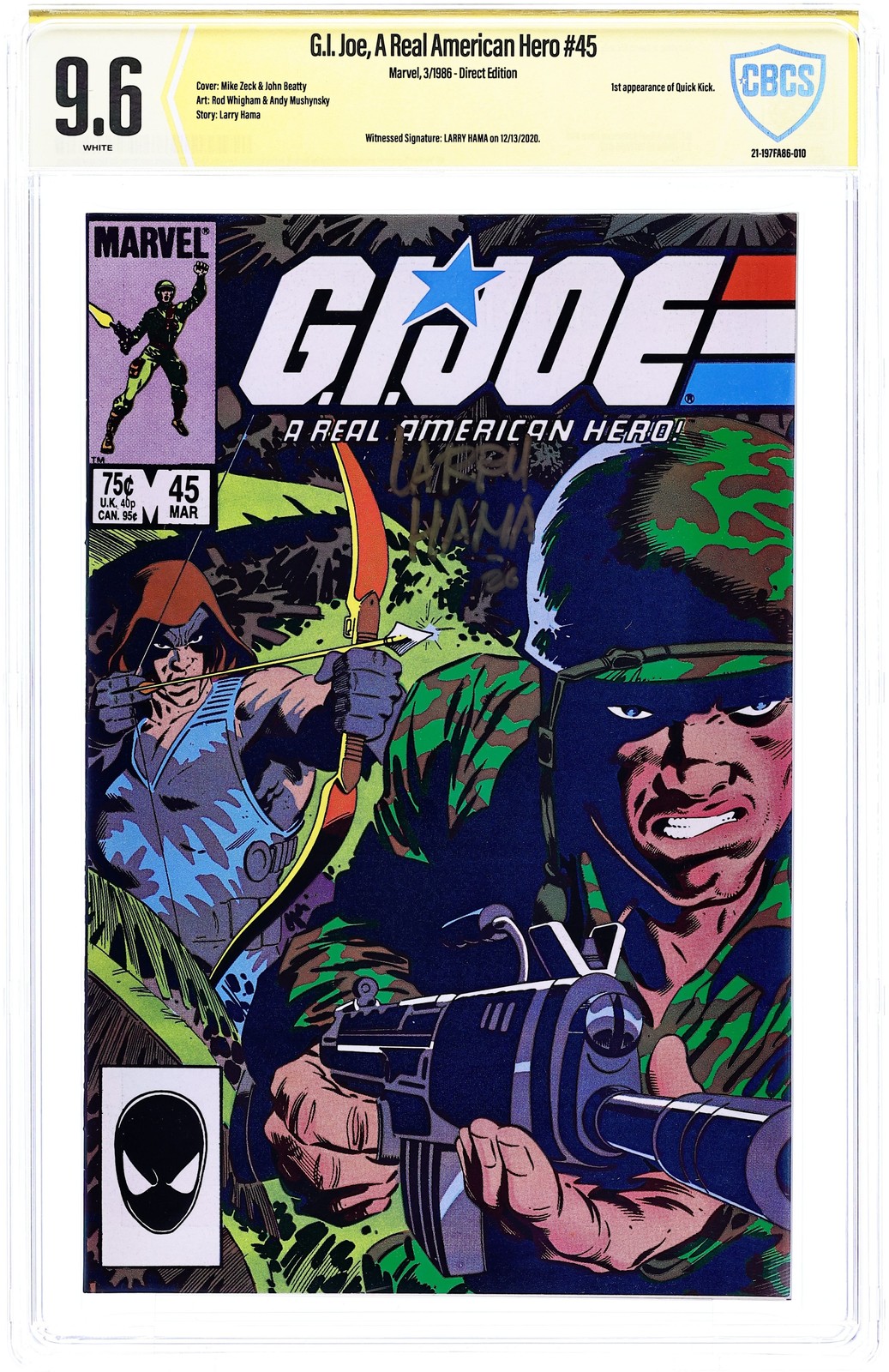 GI Joe Un vero eroe americano #45D CBCS 9.6 testimone Sig Hama 1986 21-197FA86-010