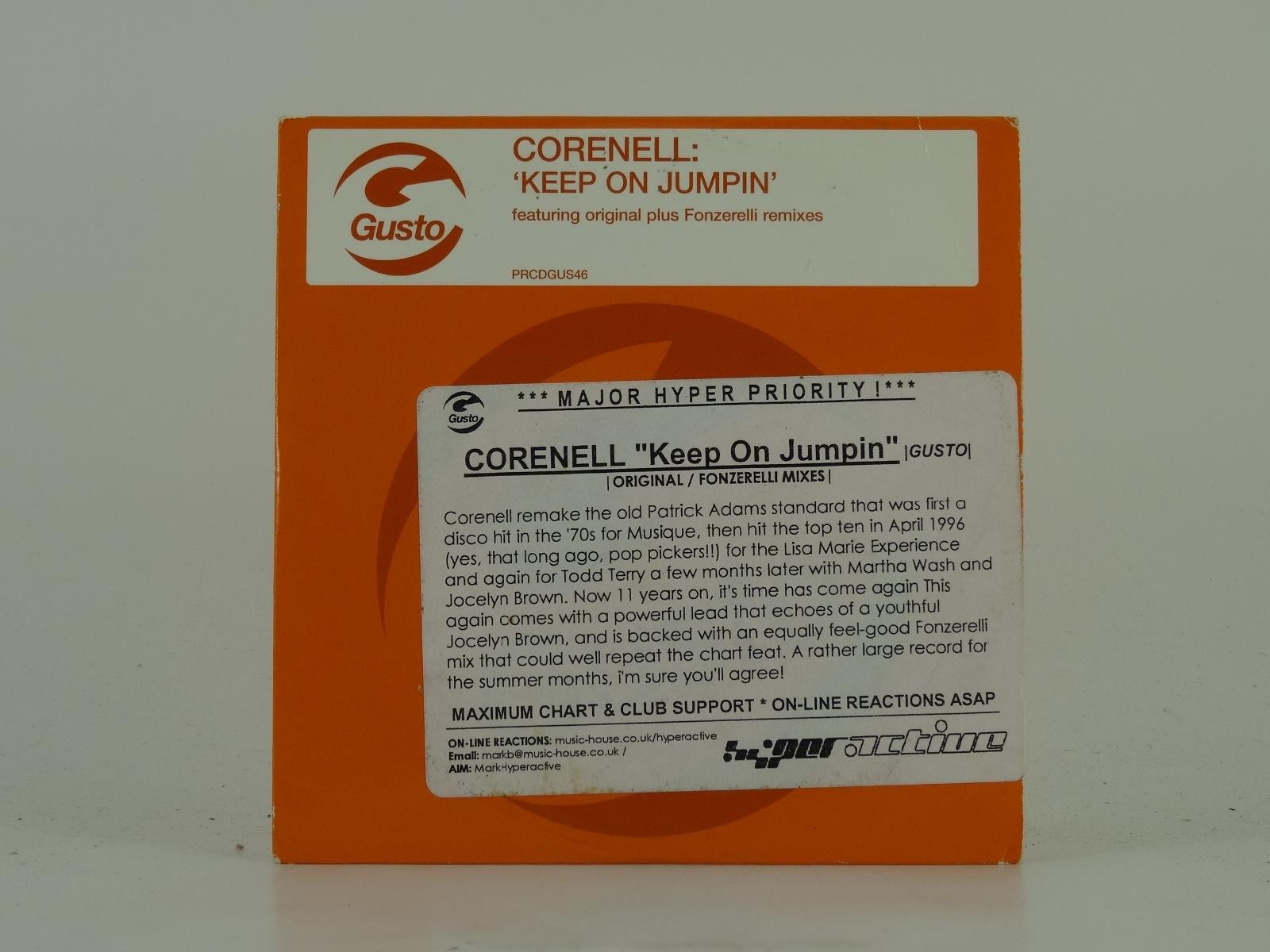 CORENELL KEEP ON JUMPIN (D11) 1 Track Promo CD Single plus Card Sleeve GUSTO