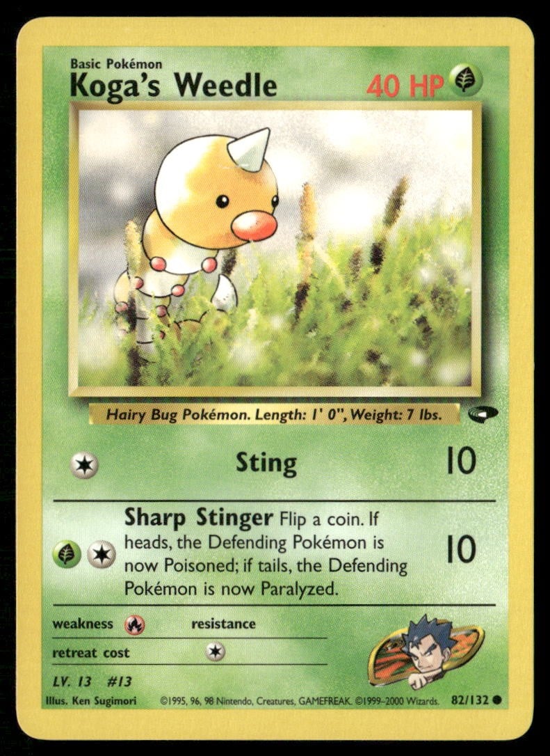 Koga's Weedle 82/132 Sfida Palestra Comune Pokemon Illimitato Molto Giocato