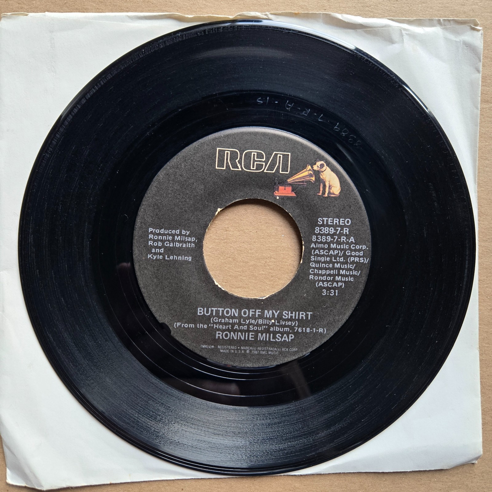 RONNIE MILSAP Button Off My Shirt/One Night 45 7" COUNTRY Vinyl Record