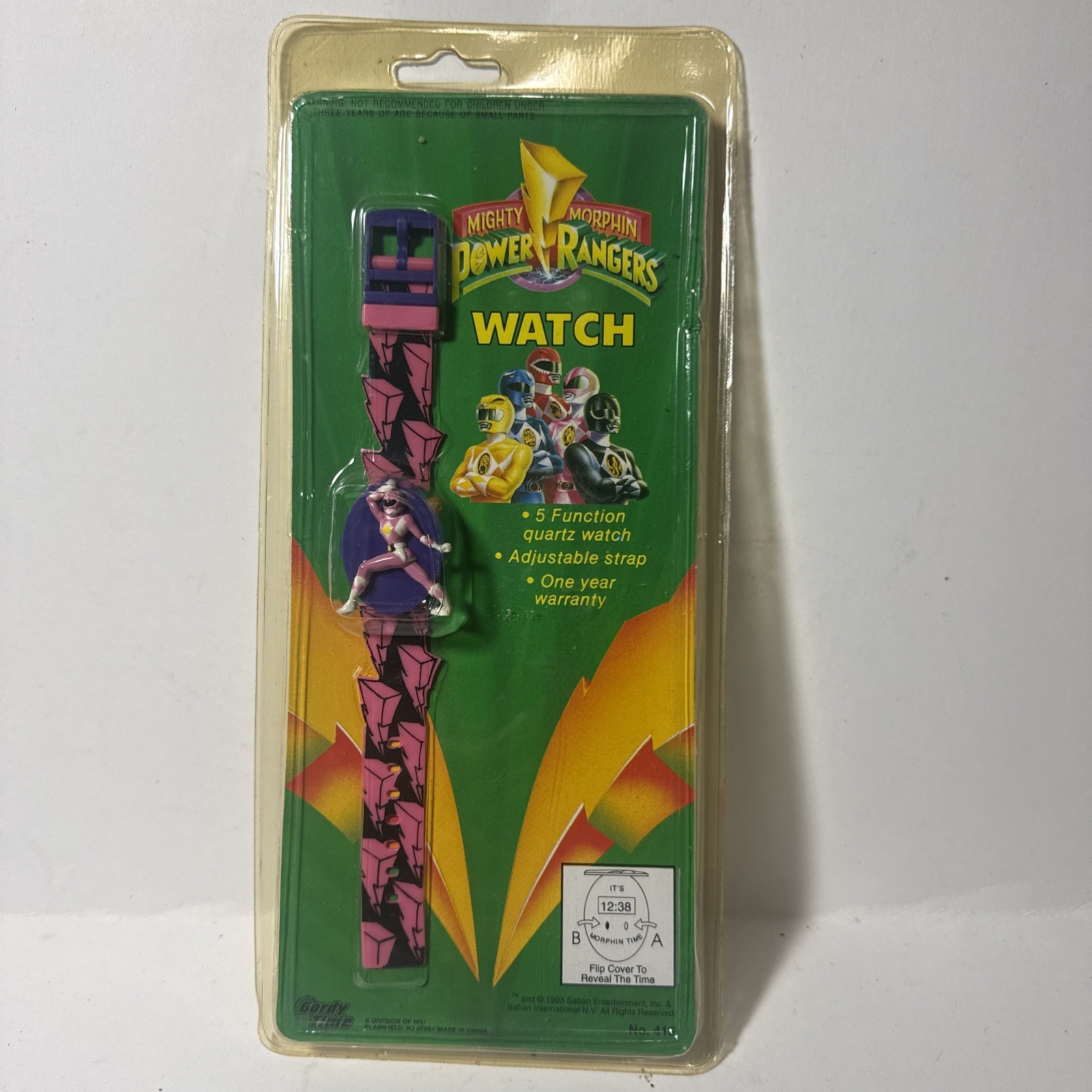 Orologio Vintage 1993 Mighty Morphin Power Rangers 1993 Rosa Ranger Ologramma NUOVO