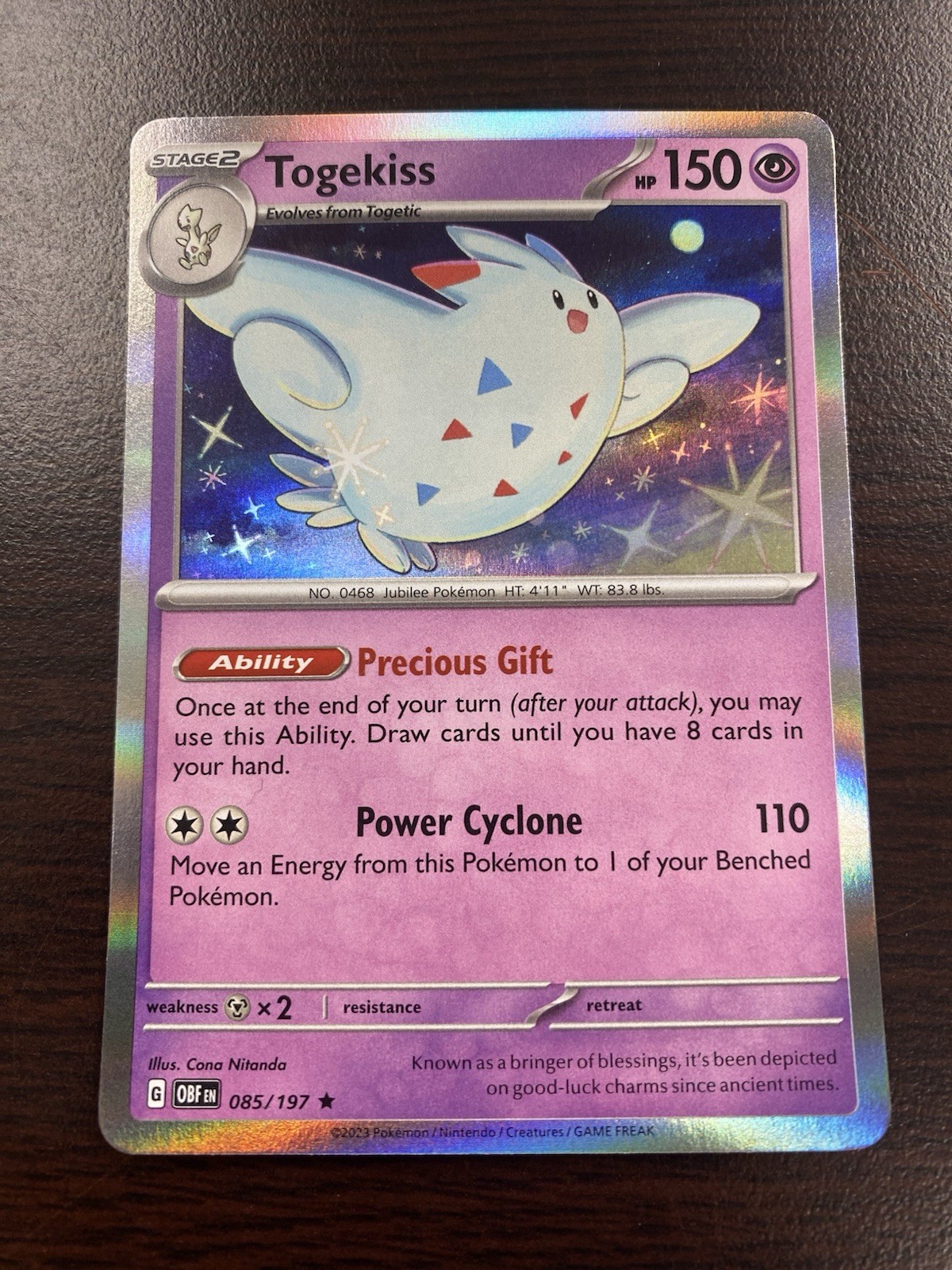 Pokemon Obsidian Flames Togekiss Holo Rare Card 085/197 NM