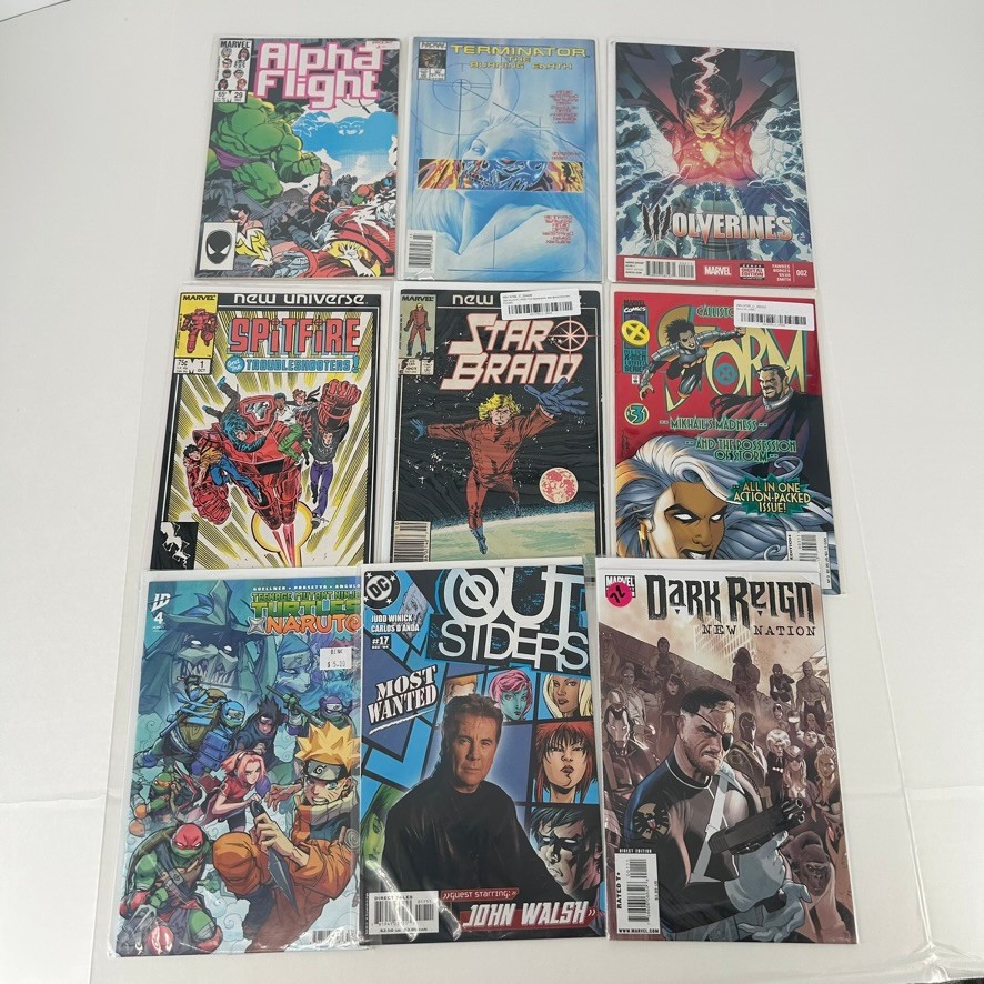 Lotto 9 fumetti misti Naruto DC Comics Wolverines Terminator Marvel