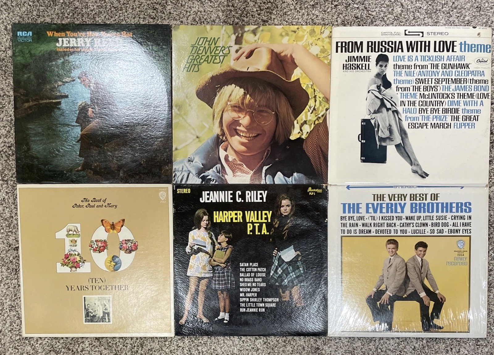 Vintage Vinyl Lot Record LP - Jerry Reed John Denver Everly Bros Peter Paul Mary